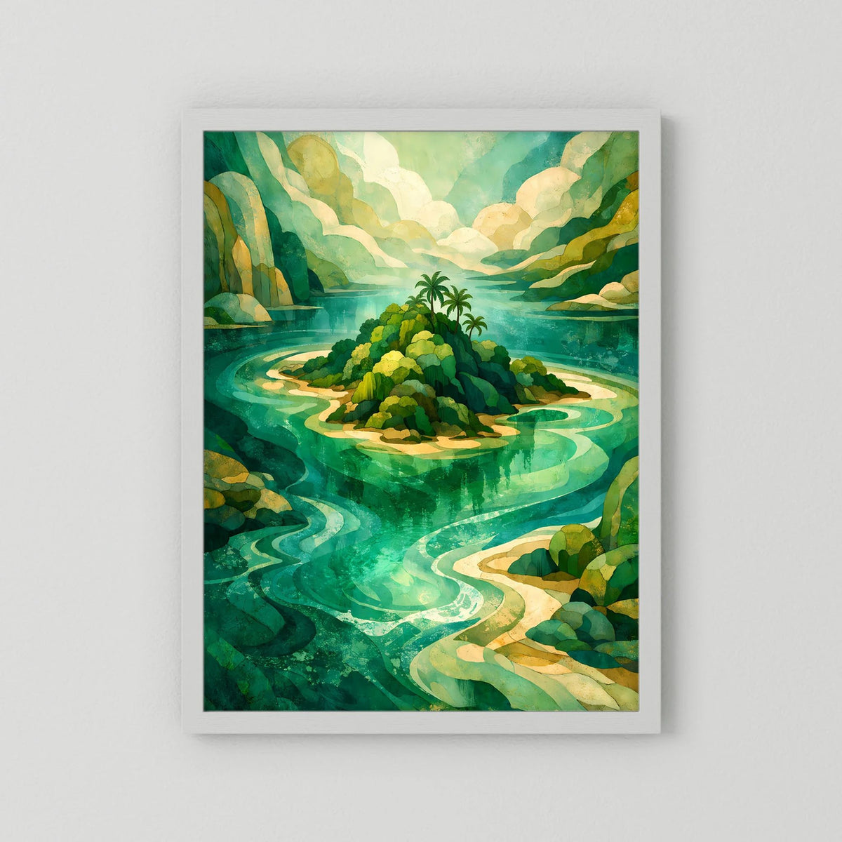 Posterprint einer Insel in Türkis und Grün ohne Rahmen