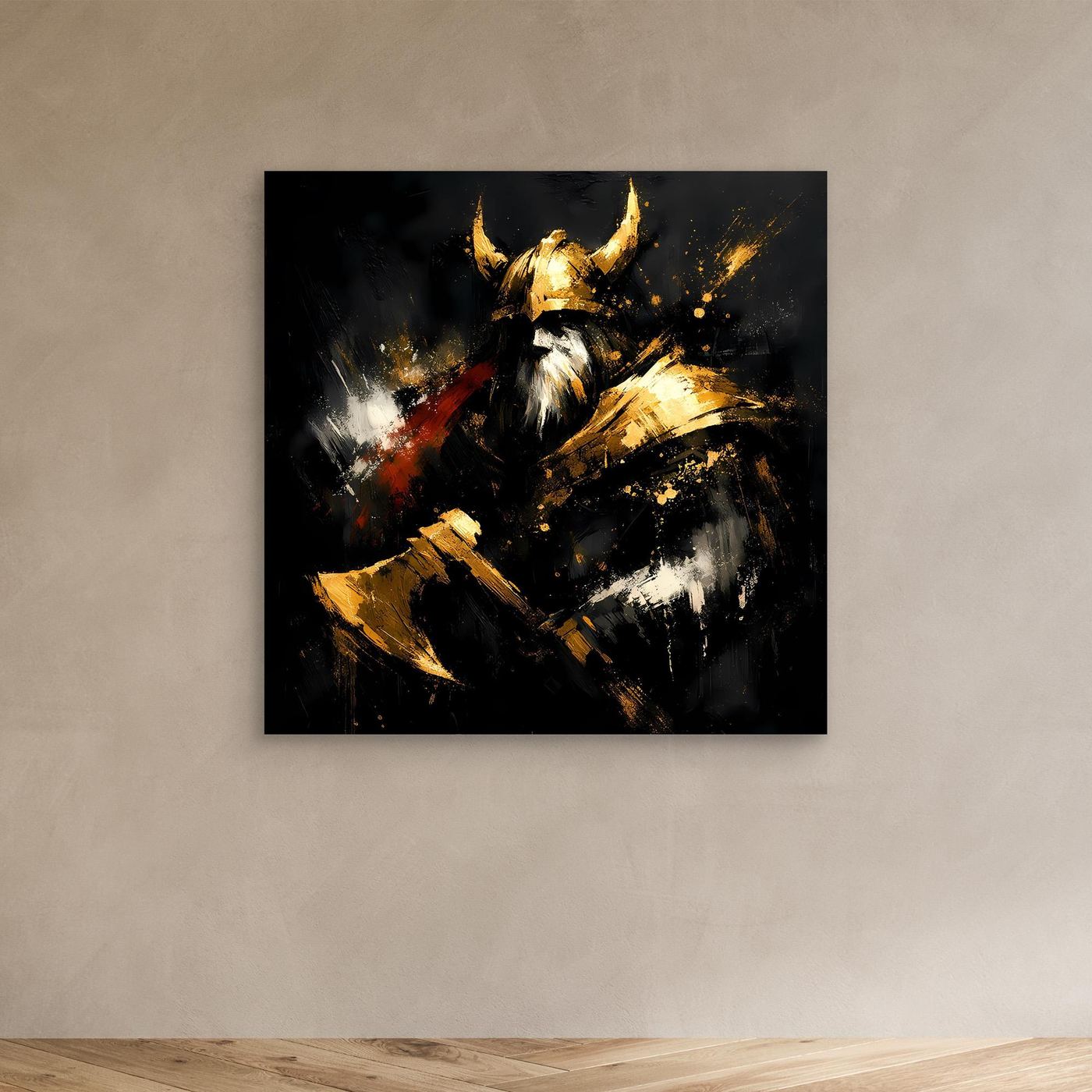 Leinwand Goldener Wikinger Krieger | Abstraktes Nordmann Wandbild Modern