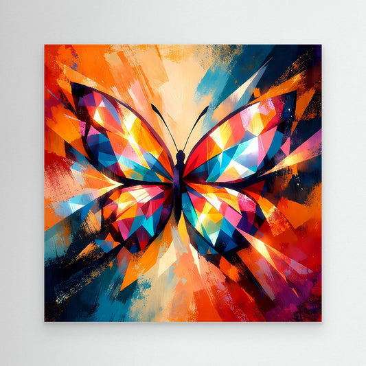 Leinwand-Wandbild: bunter Schmetterling mit geometrischem Muster, ohne Rahmen