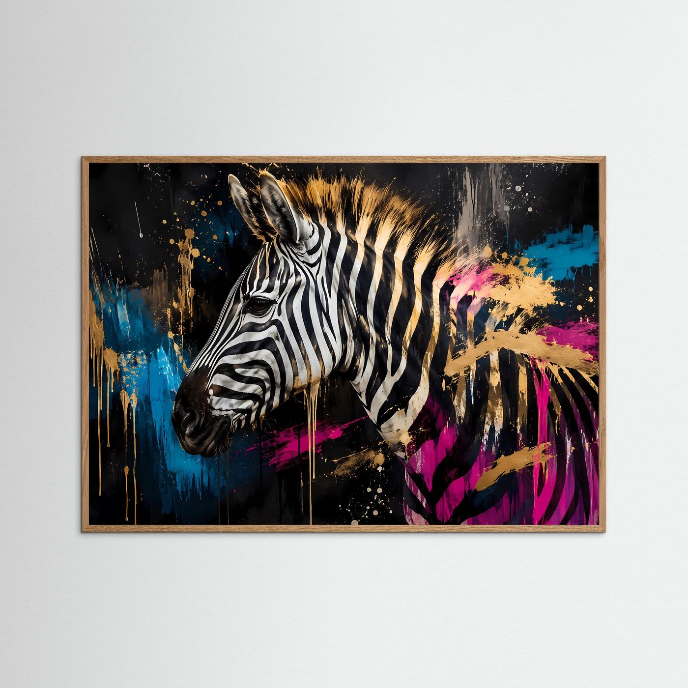 Faszinierendes Zebra in Schwarz-Weiß & Farbe | Modernes Wandbild mit Street-Art & Gold-Akzenten