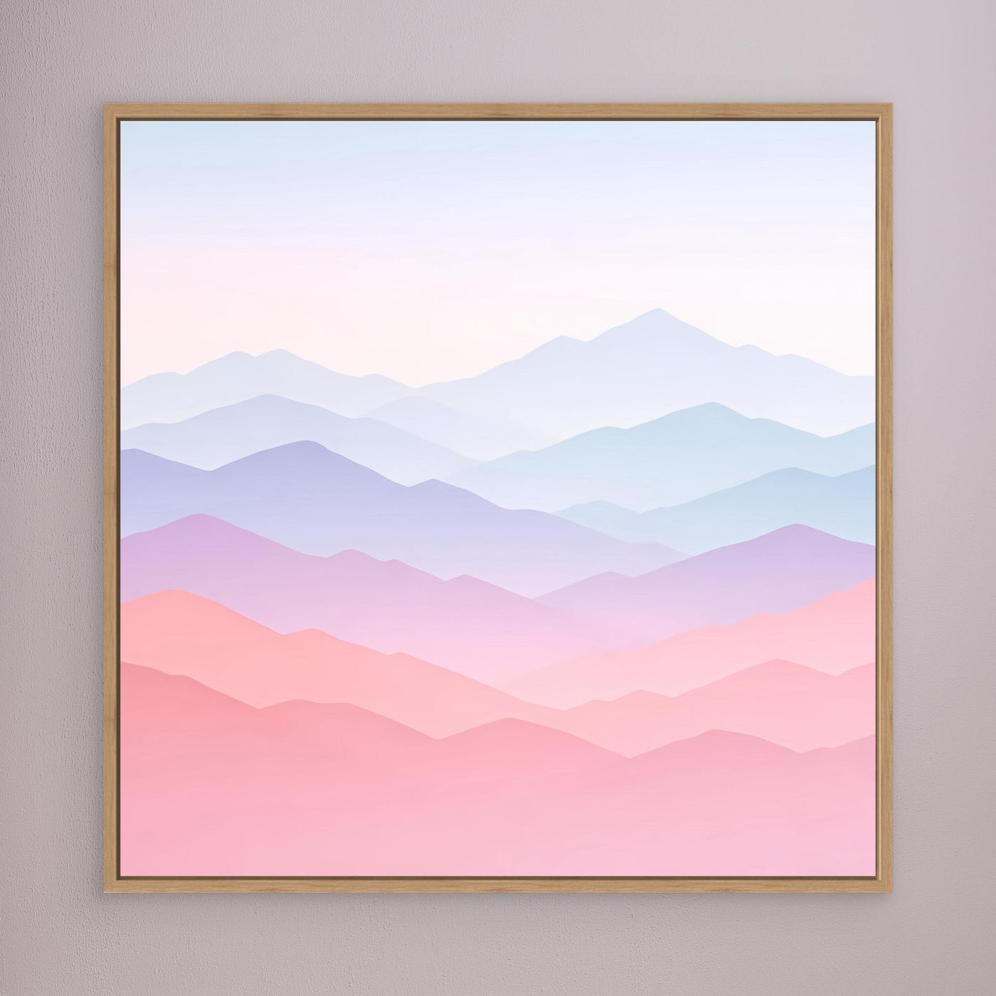 Leinwandbild mit Holzrahmen, minimalistische Pastell-Berglandschaft