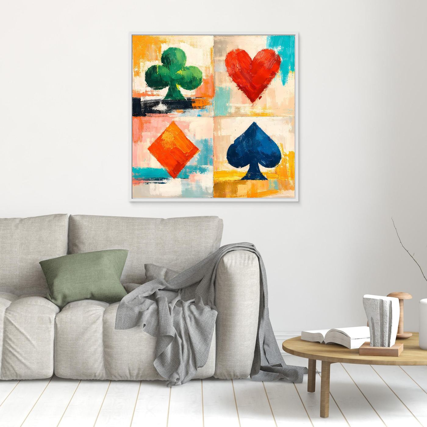 Leinwand-Wandbild Spielkarten-Symbole: Kleeblatt, Herz, Diamant, Pik