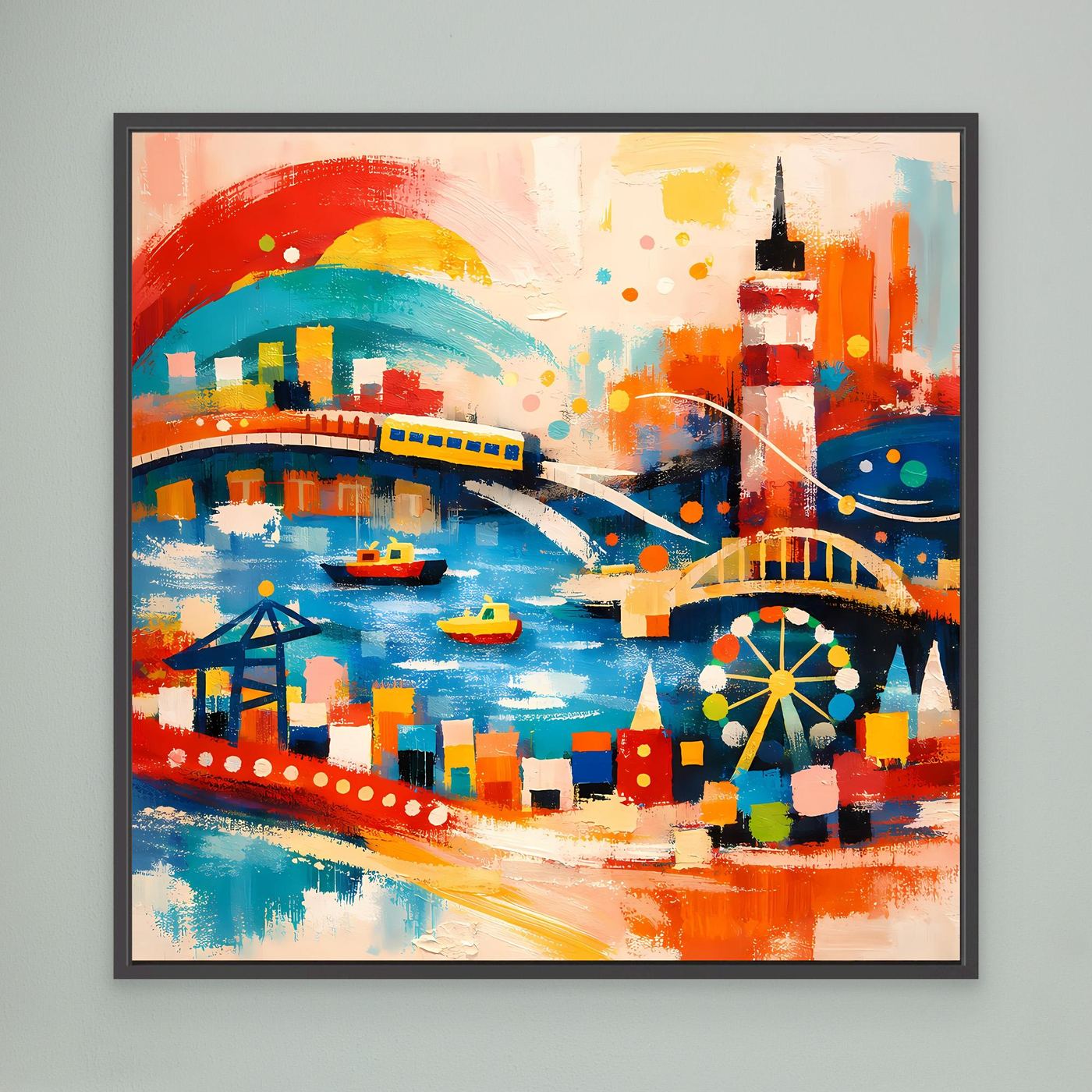 Leinwand Abstraktes Hamburg Hafen Wandbild | Buntes Maritimes Kunstwerk