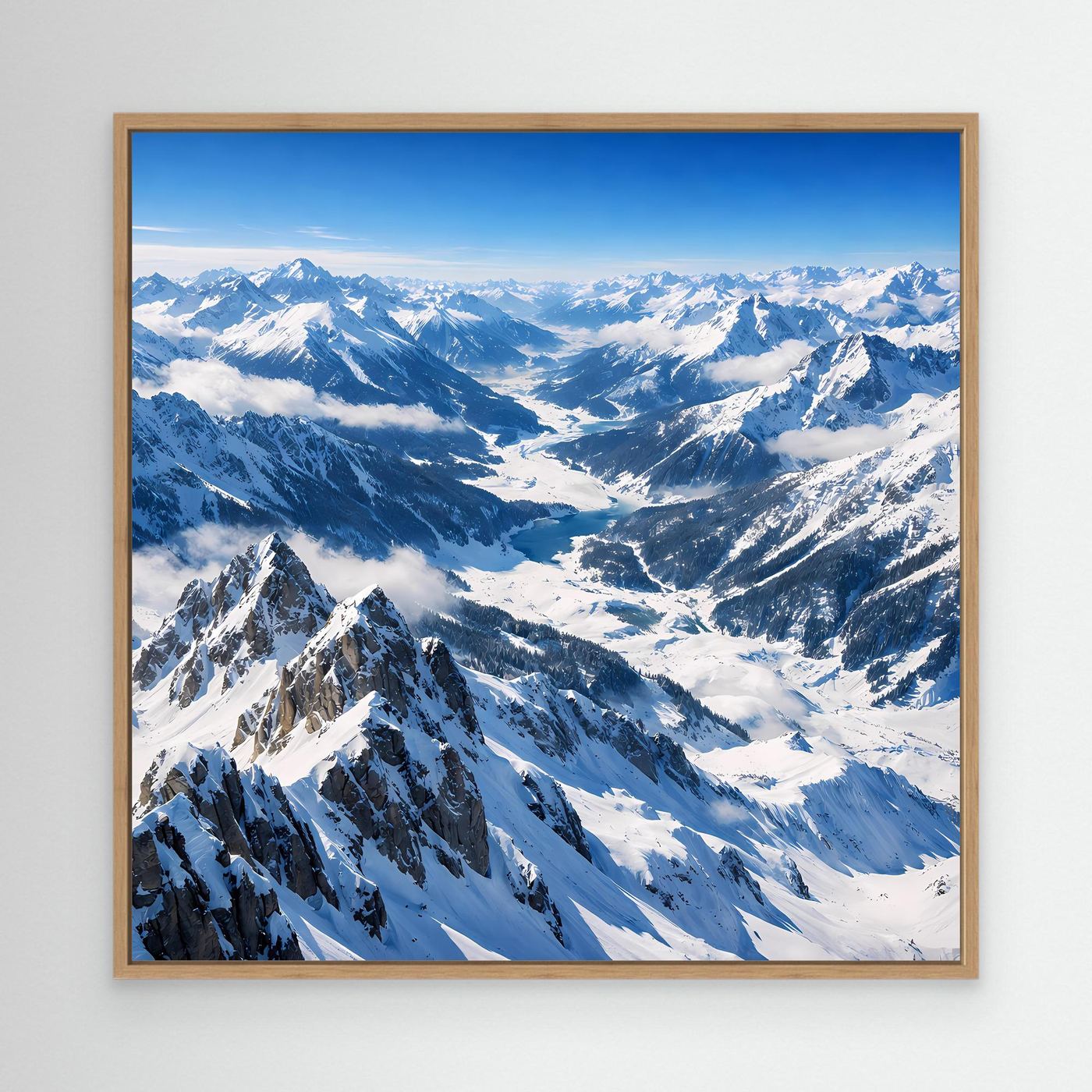 Leinwandbild Panorama Alpen mit schneebedeckten Bergen, Holzrahmen (Eiche)
