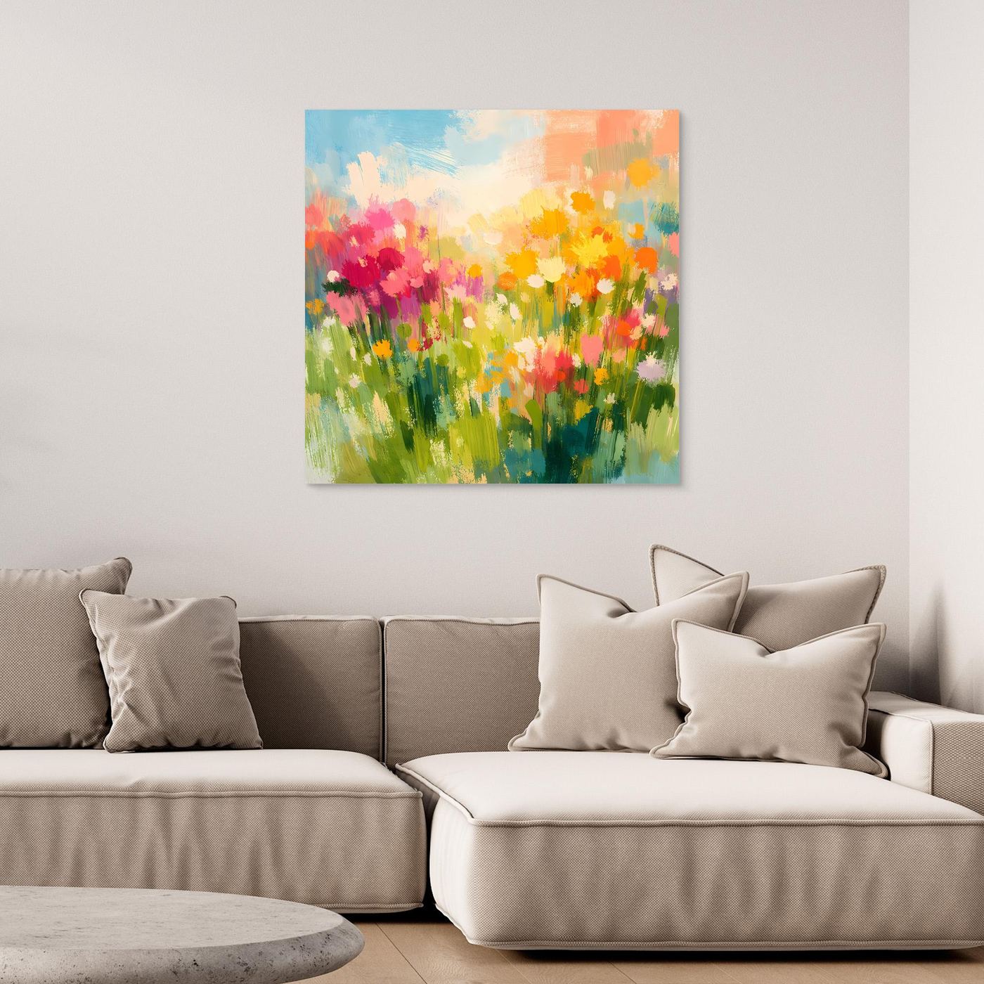 Leinwand Abstrakte Sommerwiese mit Wildblumen | Modernes Blumen Wandbild Bunt