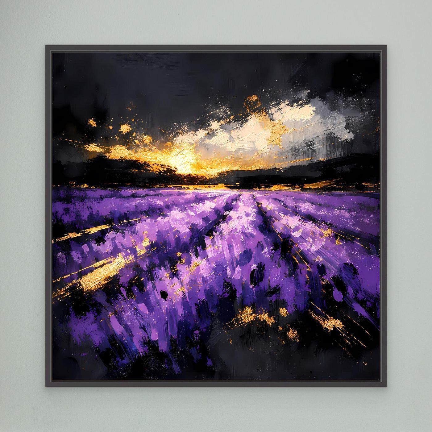 Leinwand Magisches Lavendelfeld bei Sonnenuntergang | Abstraktes Natur Wandbild