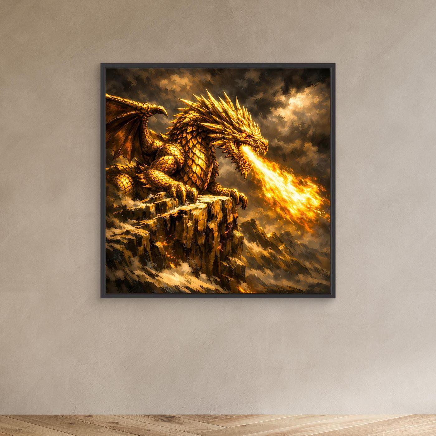 Leinwand Goldener Drache | Majestätisches Fantasy Wandbild
