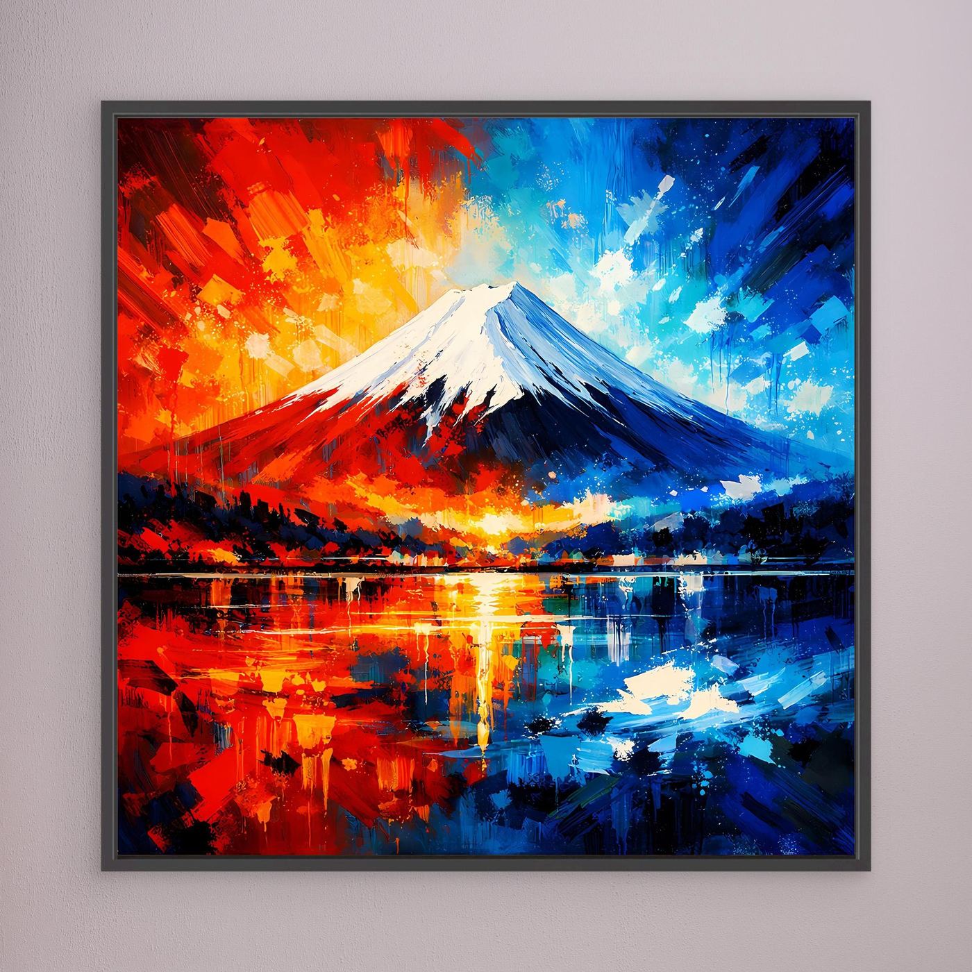 Leinwand Majestätischer Mount Fuji im Feuer- und Eis-Kontrast | Abstraktes Japan Wandbild