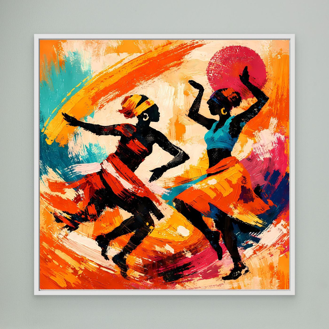 Leinwand Tanzende Afrikanerinnen im Sonnenuntergang | Abstraktes Ethno Pop Art Wandbild