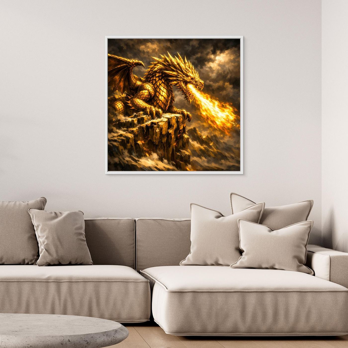 Leinwand Goldener Drache | Majestätisches Fantasy Wandbild
