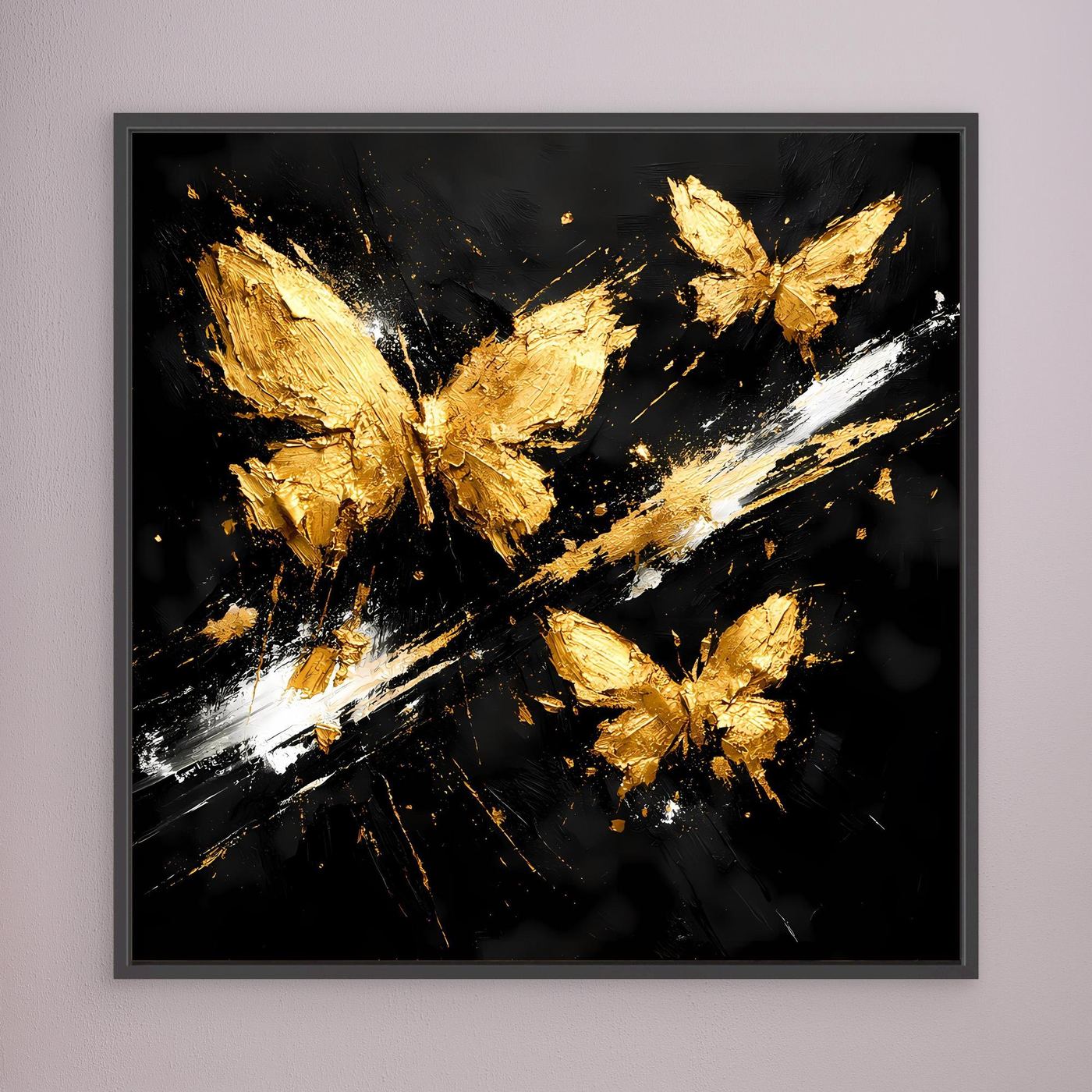 Leinwand Goldene Schmetterlinge im Flug | Abstraktes Modernes Wandbild