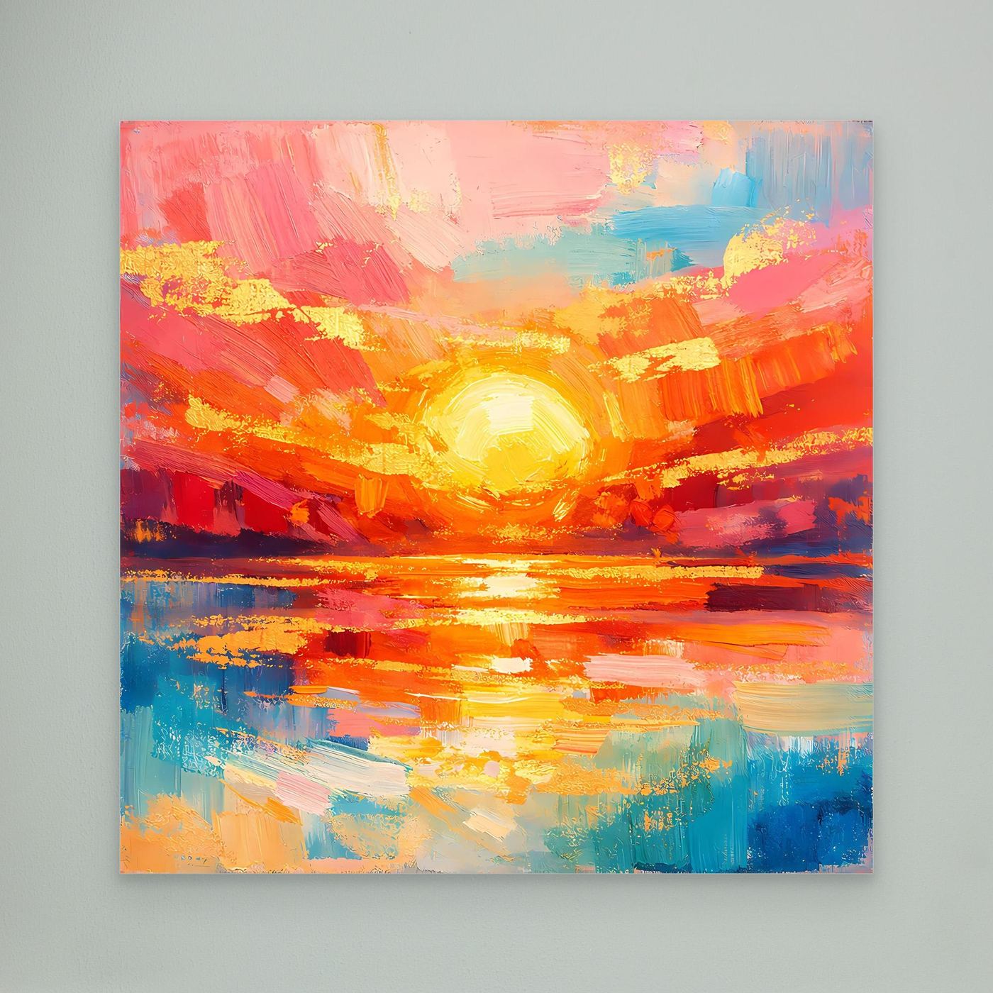 Leinwandbild abstraktes Meer mit aufgehender Sonne, ungerahmt, gelbe Sonne über Wasser