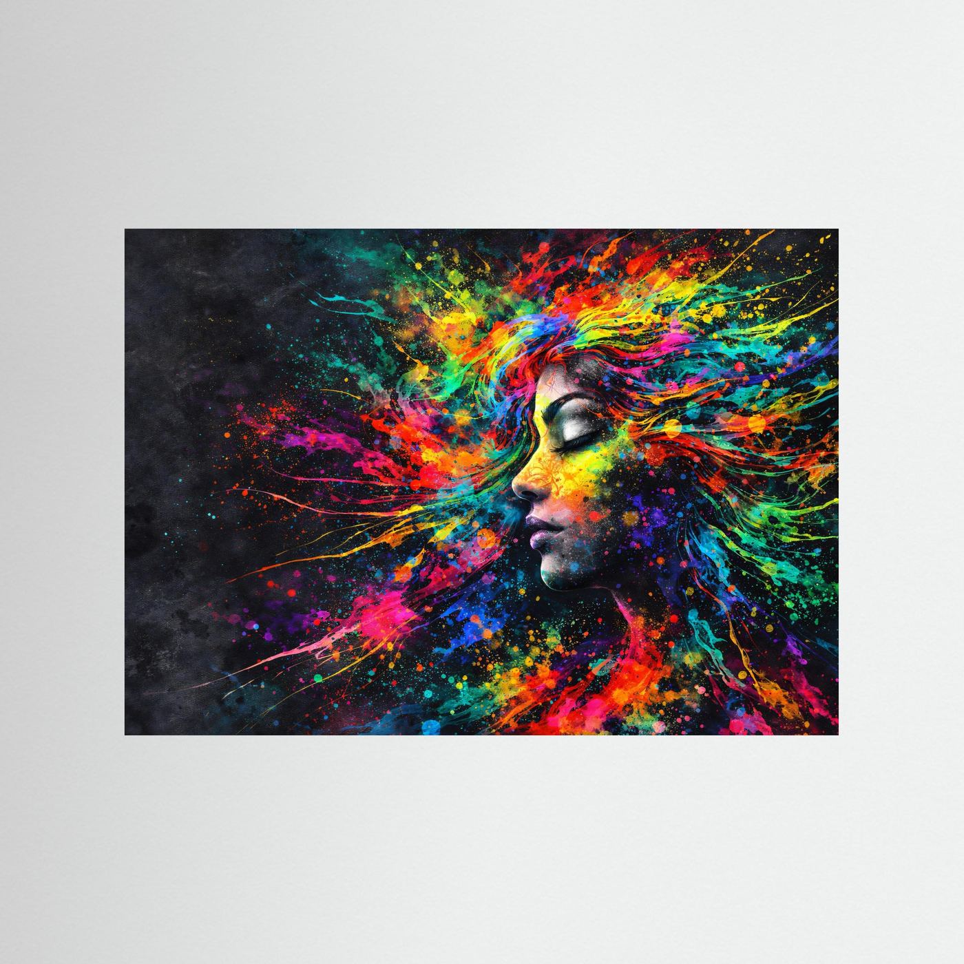 Farbenfrohes Profil einer Frau | Buntes Abstraktes Kunst Poster Querformat