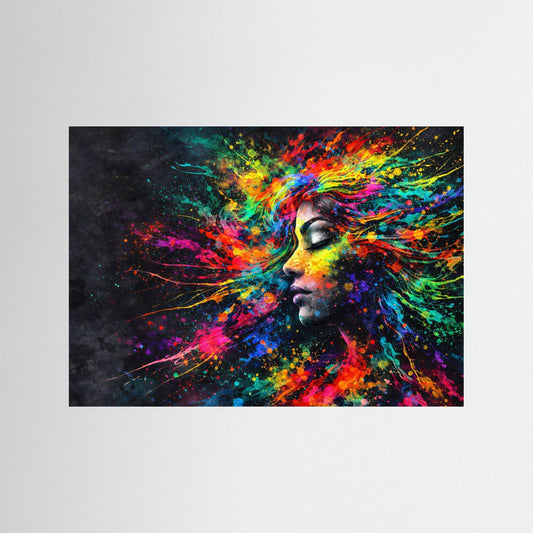 Farbenfrohes Profil einer Frau | Buntes Abstraktes Kunst Poster Querformat