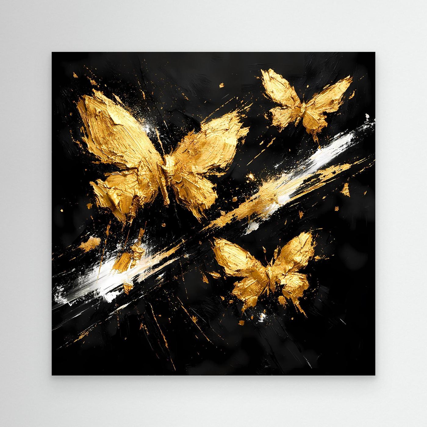 Leinwand Goldene Schmetterlinge im Flug | Abstraktes Modernes Wandbild