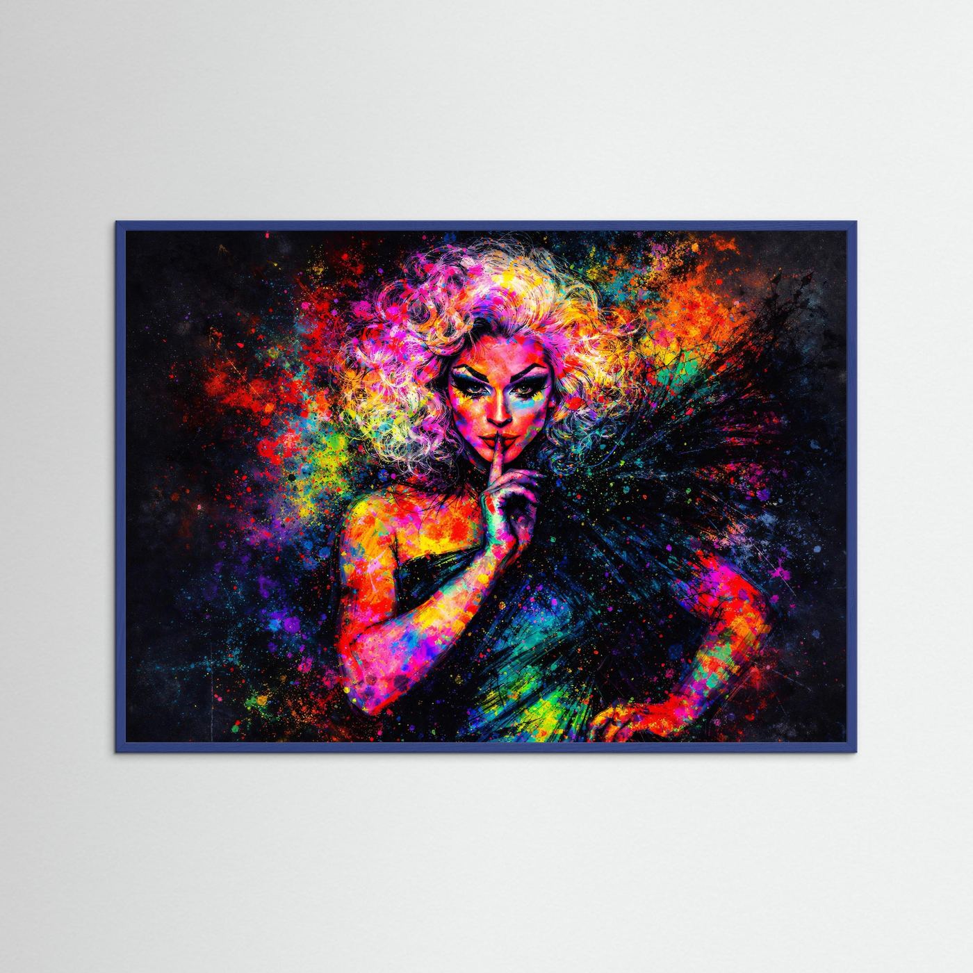 Glamouröse Drag Queen im Farbexplosion-Stil | Pop-Art Porträt Poster Querformat