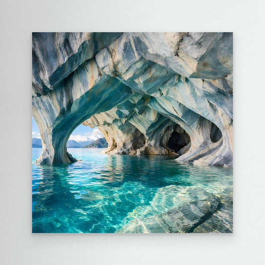 Leinwandbild mit Marmorhöhle und türkisfarbenem Wasser