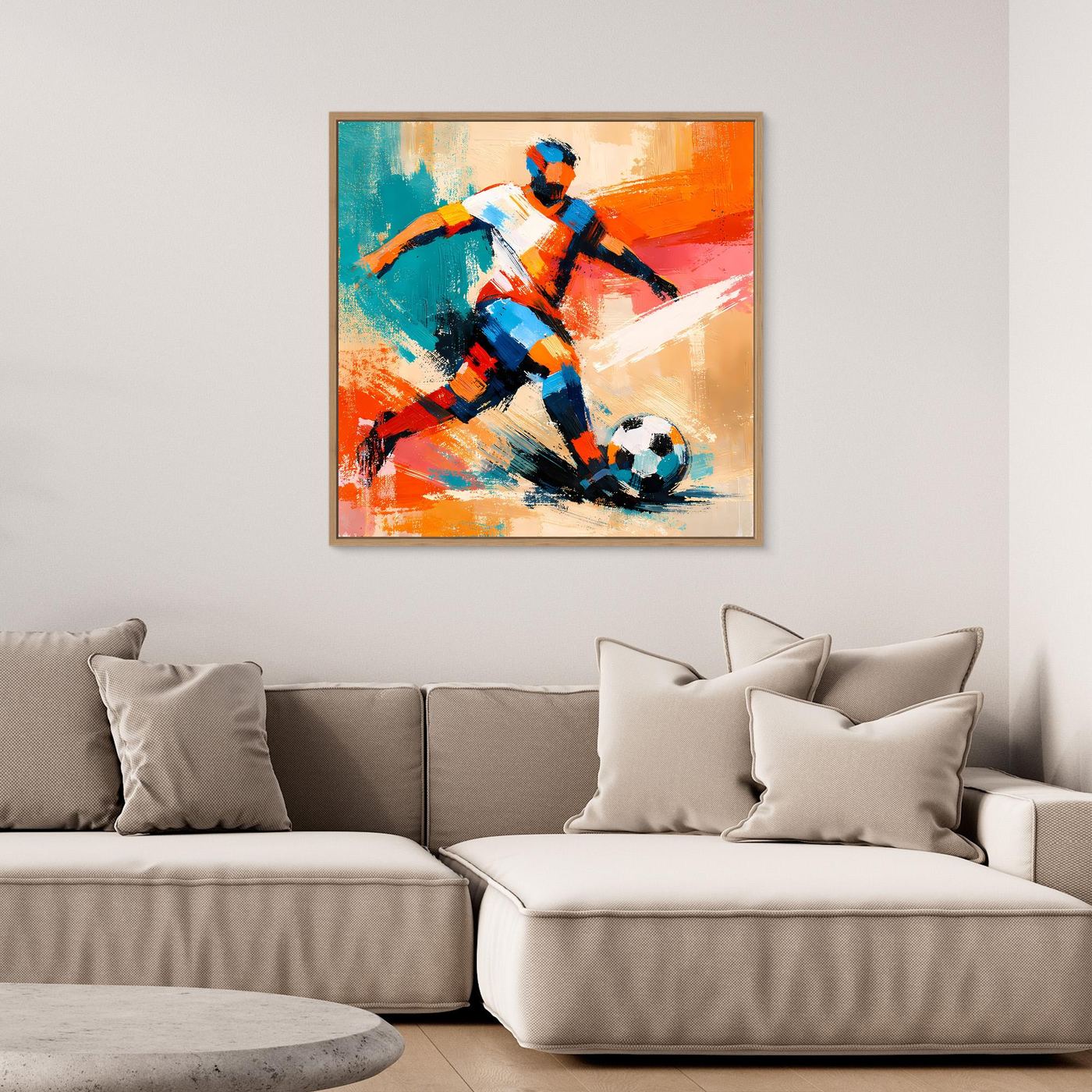 Leinwand Dynamischer Fußballspieler in Aktion | Abstraktes Sport & Fußball Wandbild