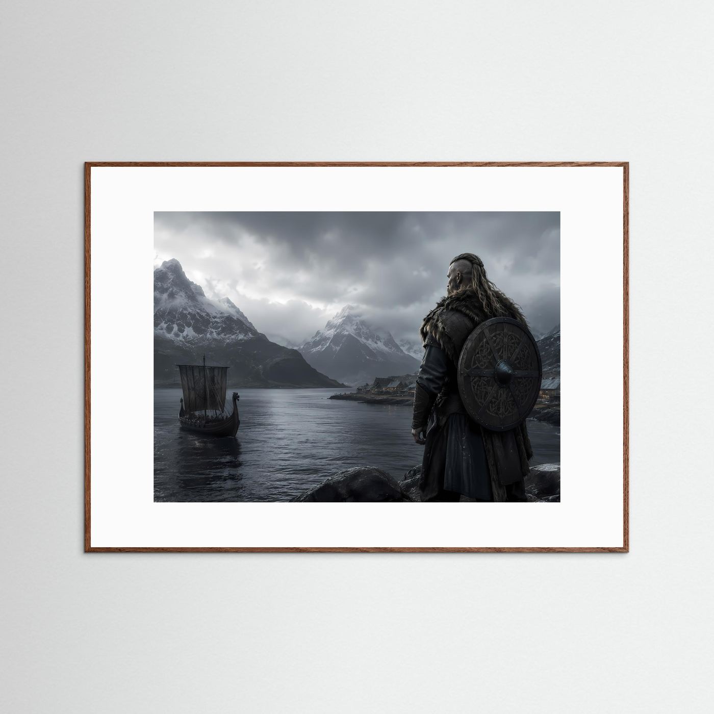 Wikinger am nordischen Fjord | Mystische Wikinger Landschaft mit Langschiff