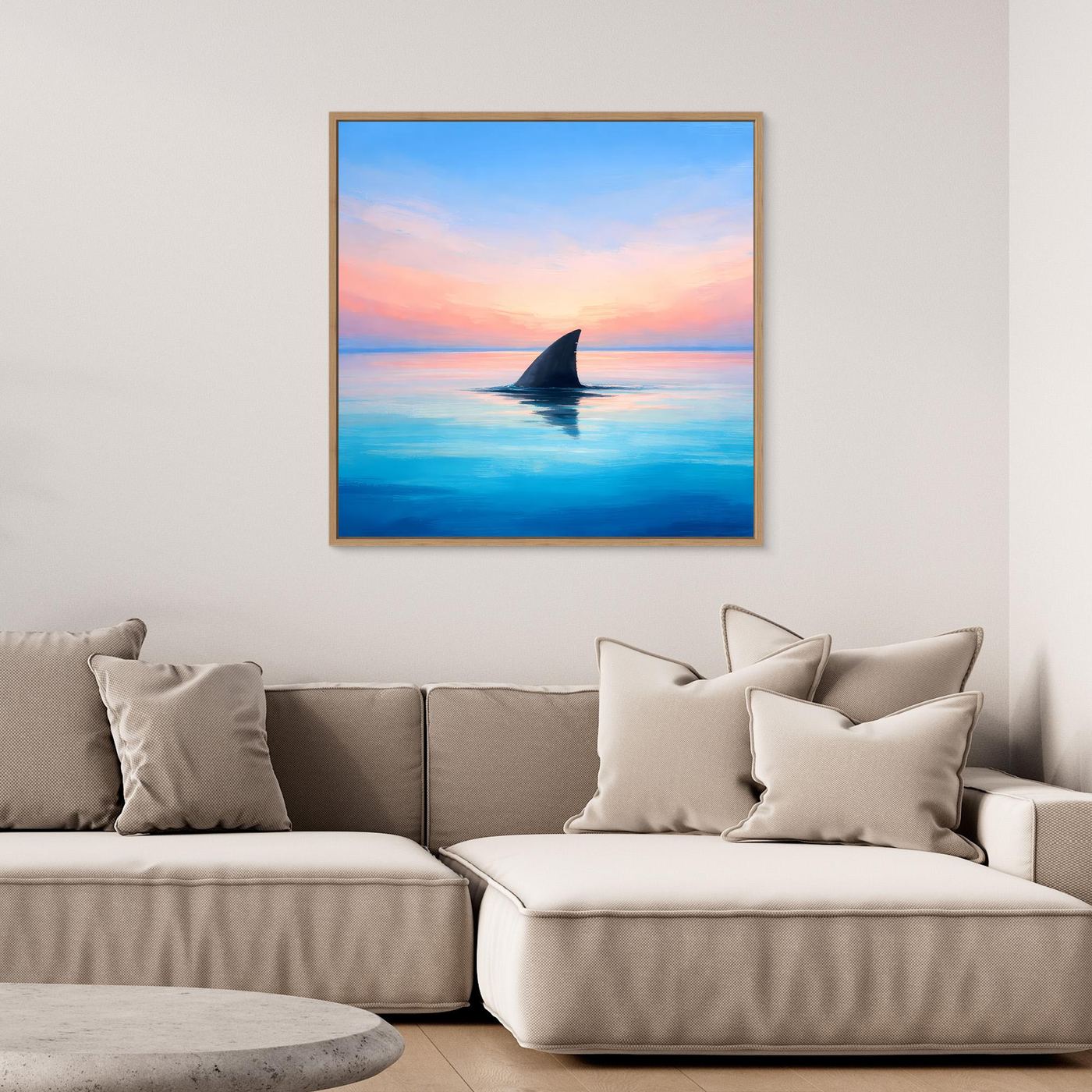 Leinwand Mystische Haifischflosse im Abendrot | Abstraktes Ozean Wandbild