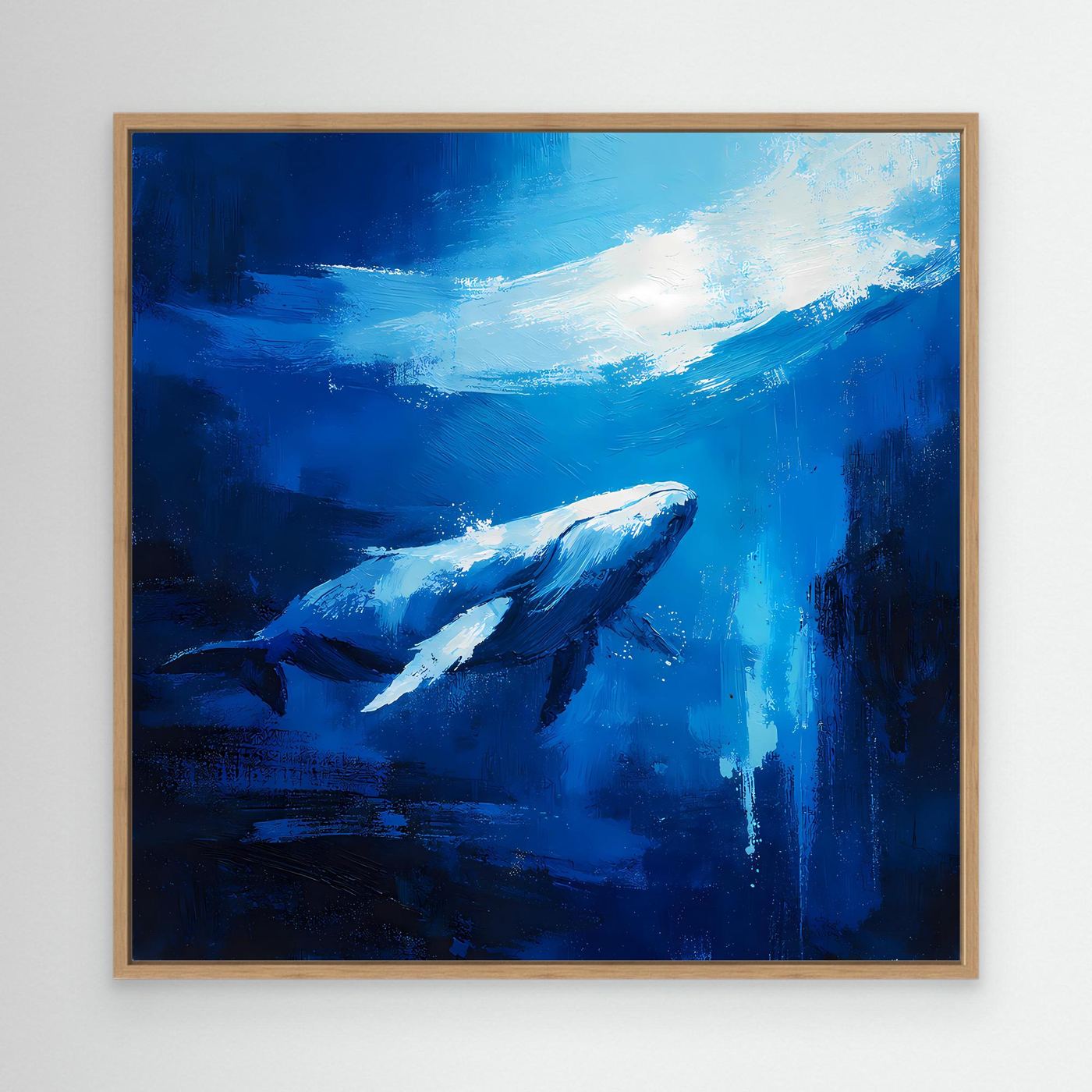 Premium Leinwand Majestätischer Wal im Ozean | Abstraktes Kunst Poster Modernes Blaues Wandbild