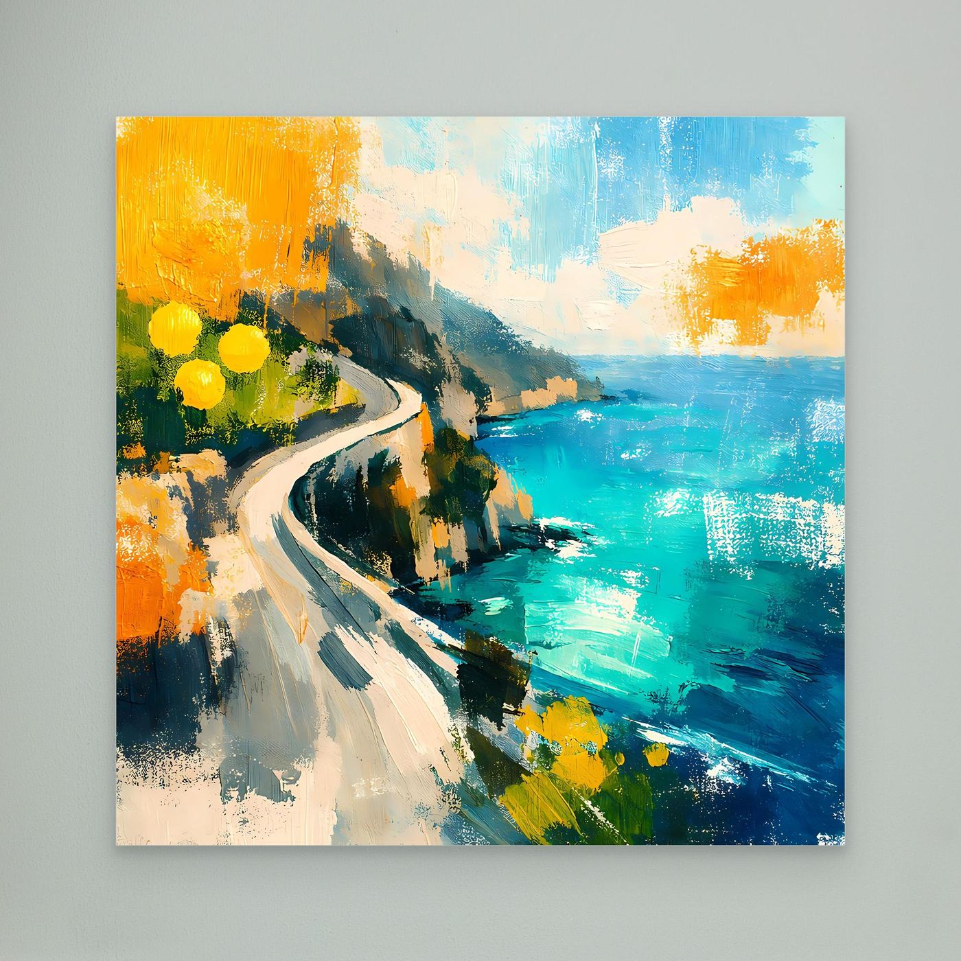 Leinwand Malerische Küstenstraße am Meer | Abstraktes Amalfi Wandbild