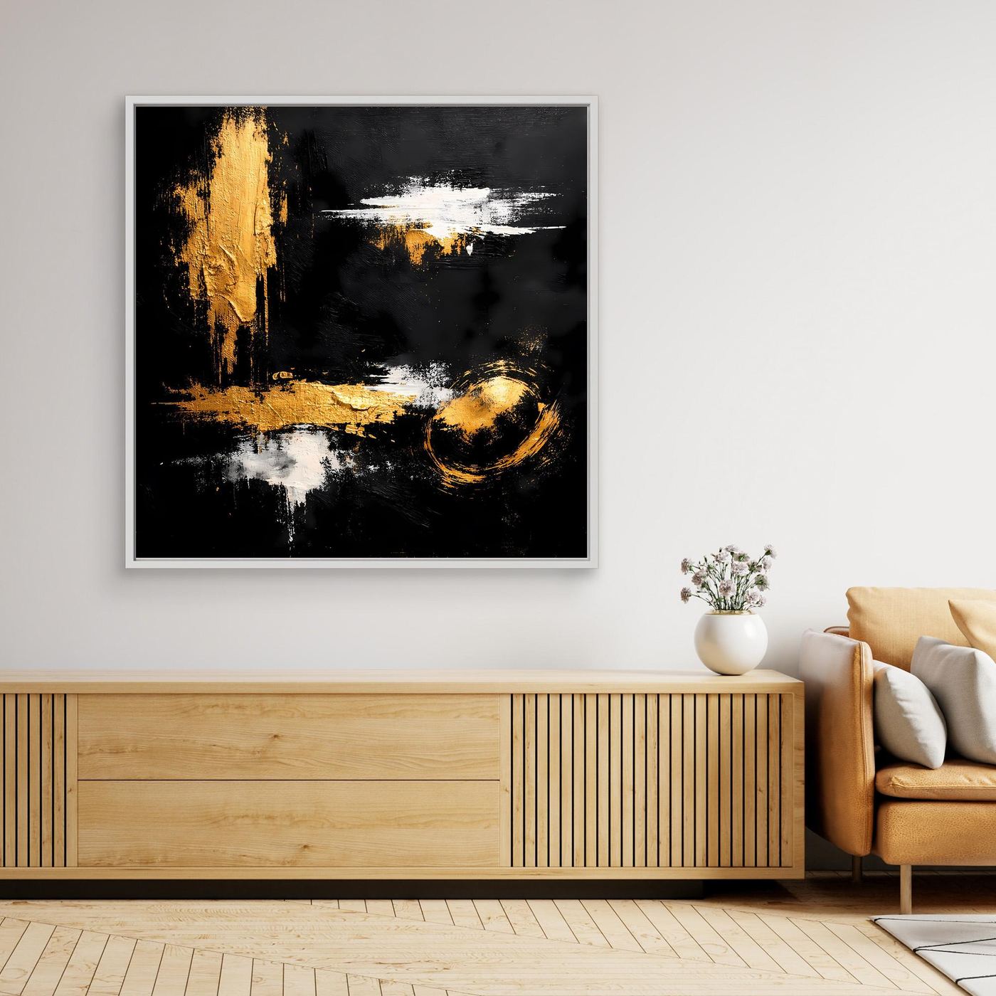 Leinwand Abstraktes Meisterwerk in Gold und Weiß | Modernes Galerie Wandbild