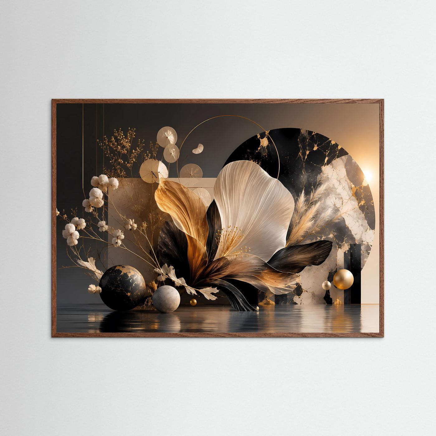 Abstrakte Blume Poster | Schwarz Gold Botanische Wandkunst | Elegante Floral Kunst | Moderne Luxus Leinwand | Minimalistische Wall Art