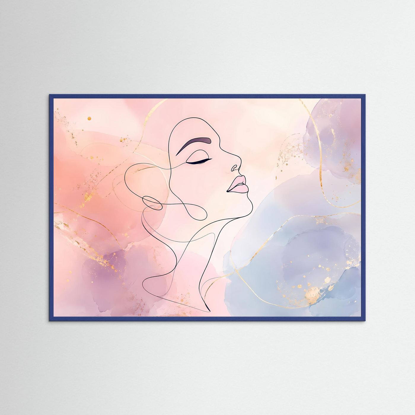 Abstrakte Frauen Silhouette in Pastell | Minimalistische Line Art in Rosa, Blau & Gold