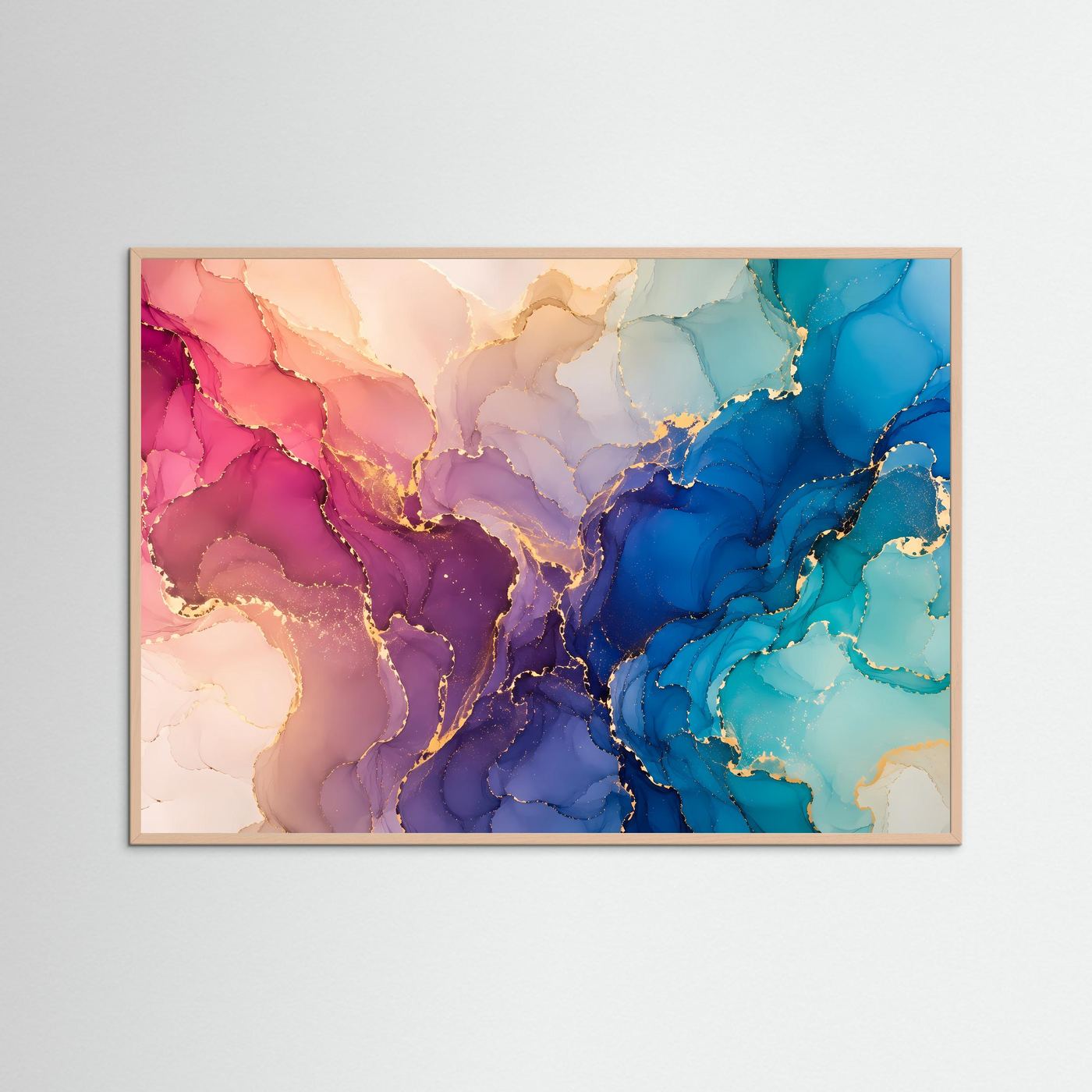 Abstrakte Alkoholtinte Wandbild | Blau Pink Gold Kunst | Fluid Art Poster | Moderne Leinwand | Luxus Marmor Wall Art | Alcohol Ink Dekoration