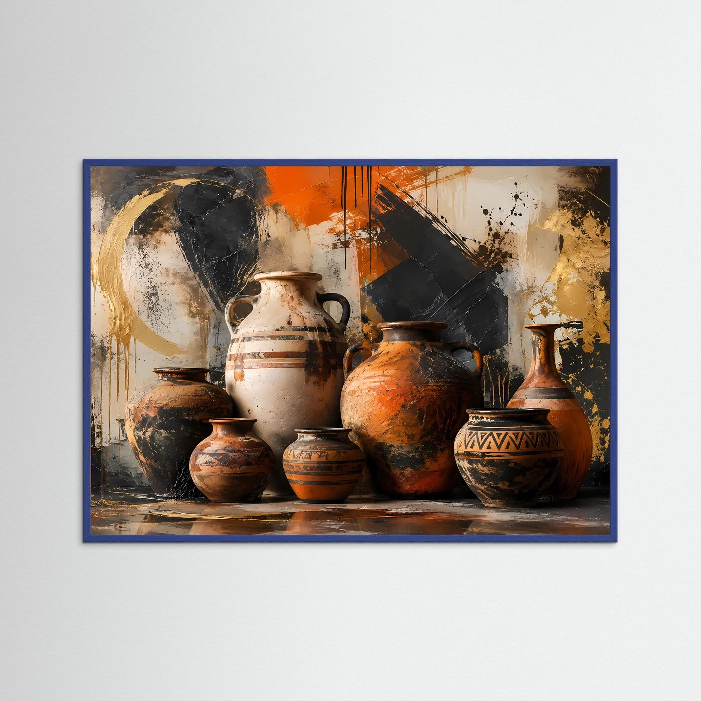 Abstrakte Amphoren Poster | Mediterrane Keramikkunst | Moderne Stillleben Wandkunst | Terrakotta Vasen | Premium Leinwandbild