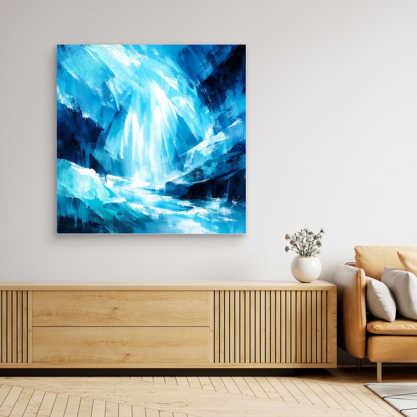 Leinwand Magischer Eiswasserfall | Abstraktes Natur Fantasy Wandbild