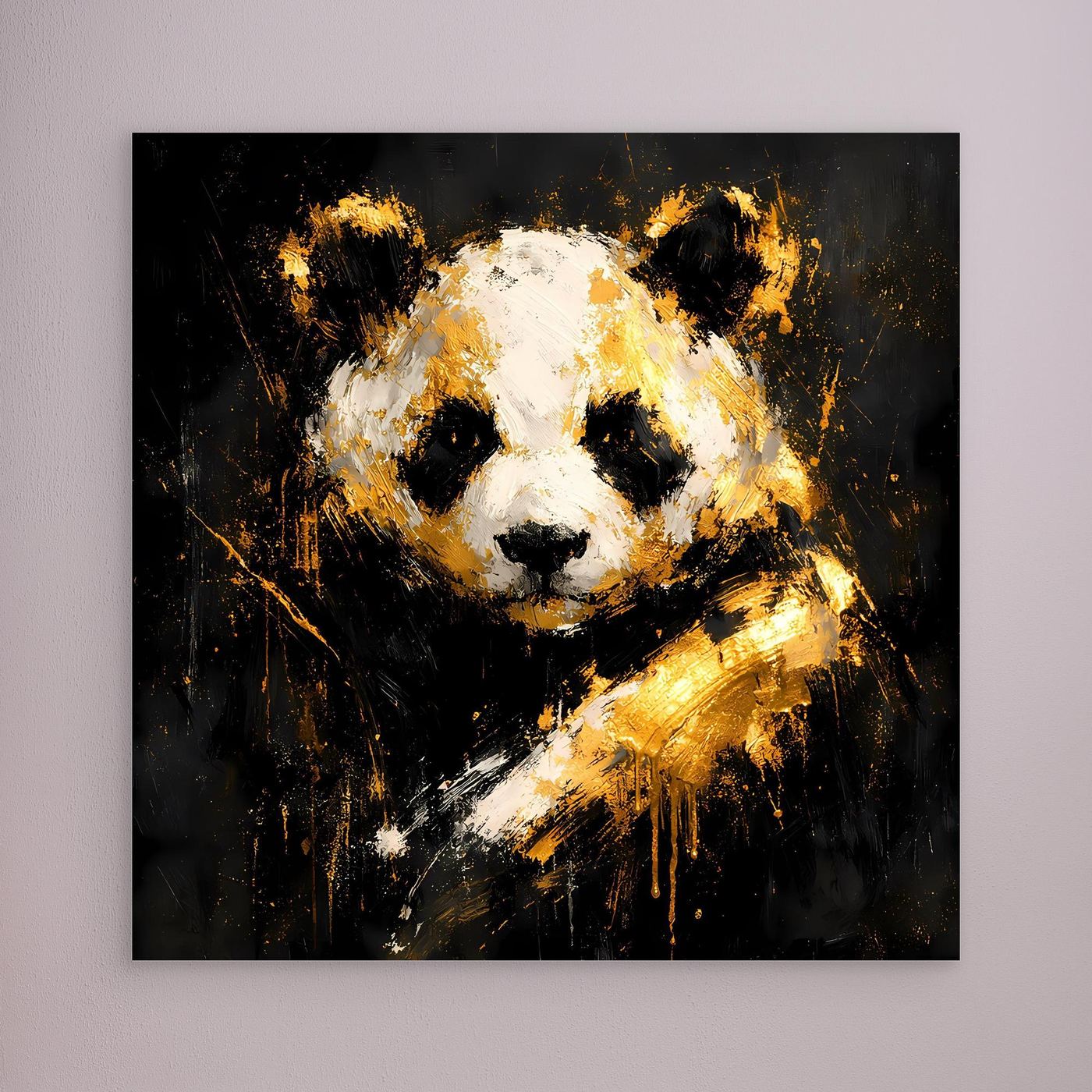 Leinwand Abstrakter Panda in Gold und Weiß | Modernes Tier Wandbild