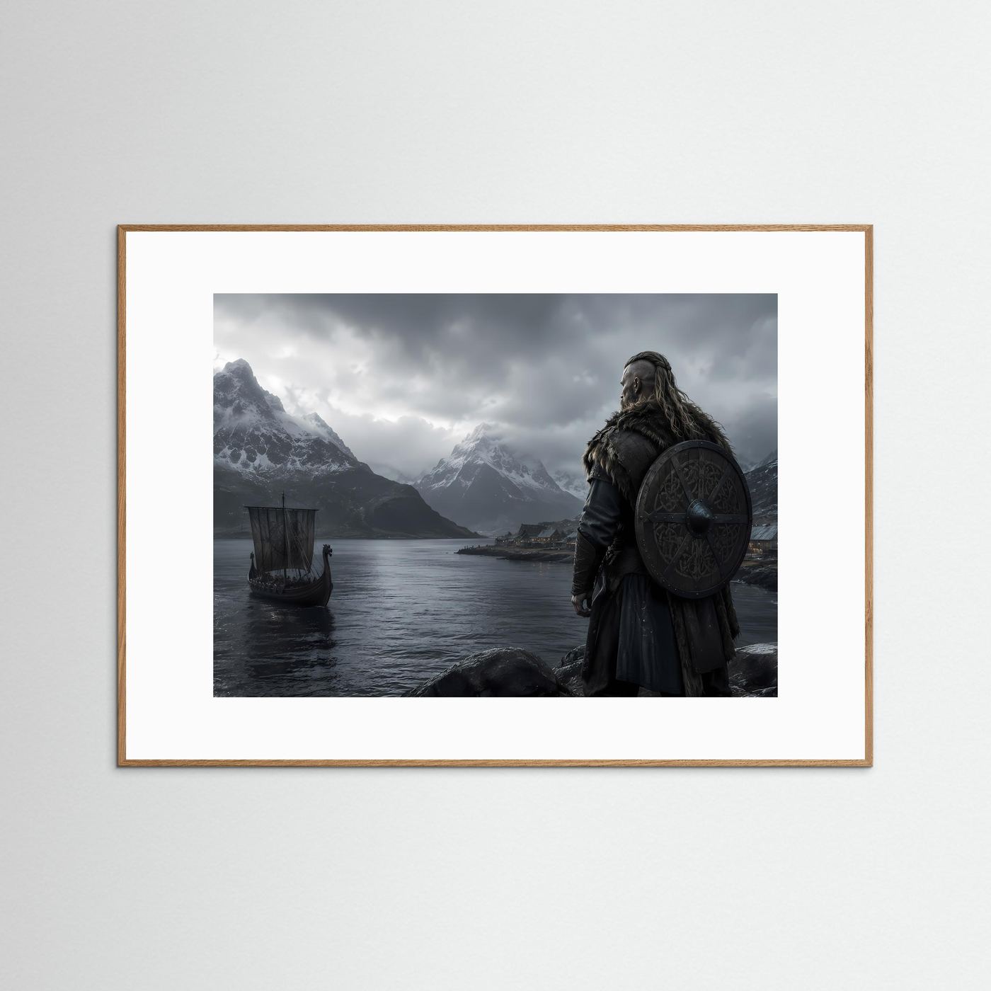Wikinger am nordischen Fjord | Mystische Wikinger Landschaft mit Langschiff