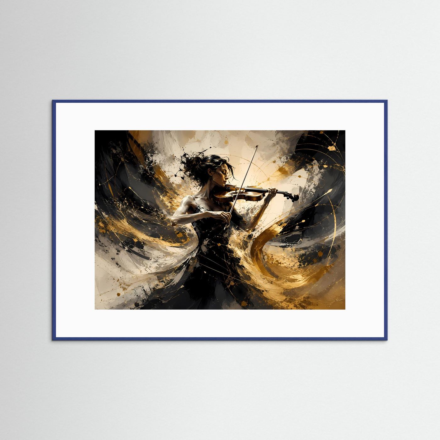 Elegante Geigerin in Gold und Schwarz | Musik & Abstrakte Kunst Wandbild