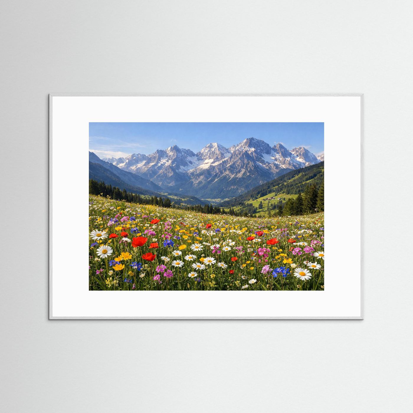 Blühende Alpenwiese vor schroffen Gipfeln | Panorama Berg & Natur Poster Querformat
