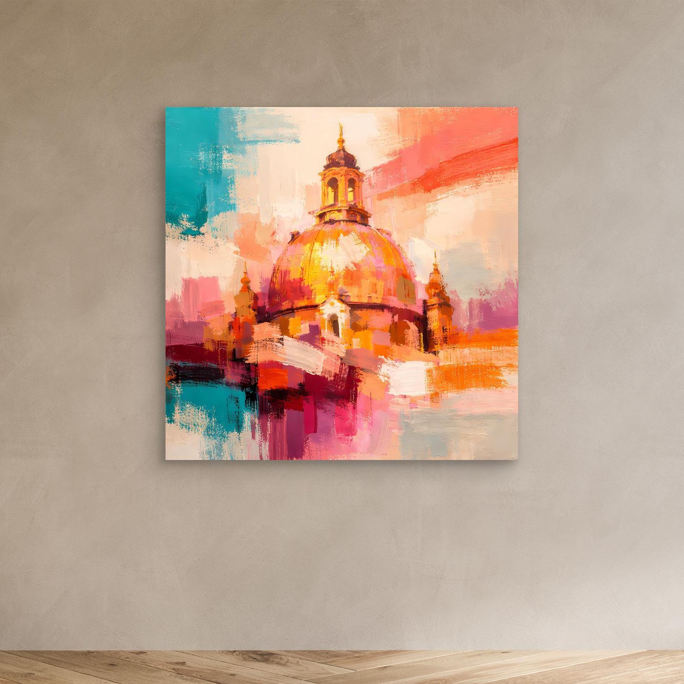 Leinwand Dresden Frauenkirche Wandbild | Abstraktes Architektur Bild Bunt