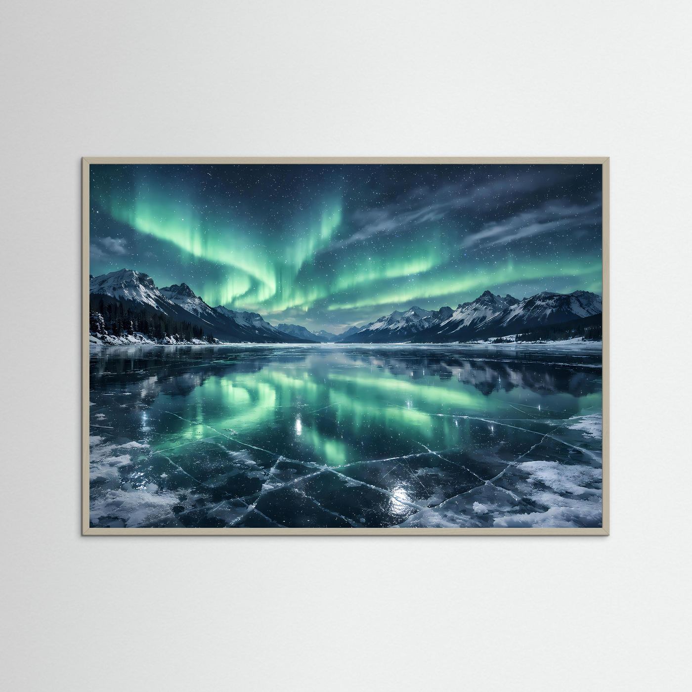 Magisches Nordlicht über dem Eissee | Panorama Aurora & Winter Poster Querformat