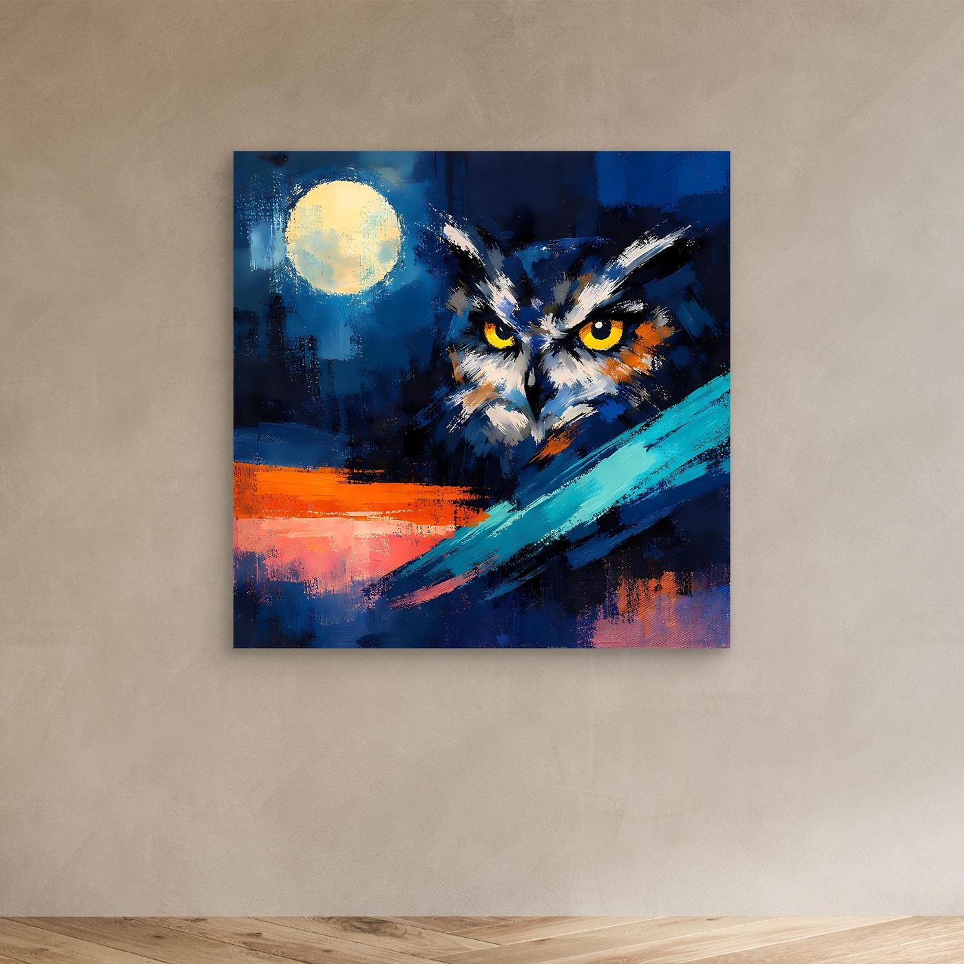 Premium Leinwand Mystische Eule bei Vollmond | Abstraktes Kunst Poster Modernes Nacht Wandbild