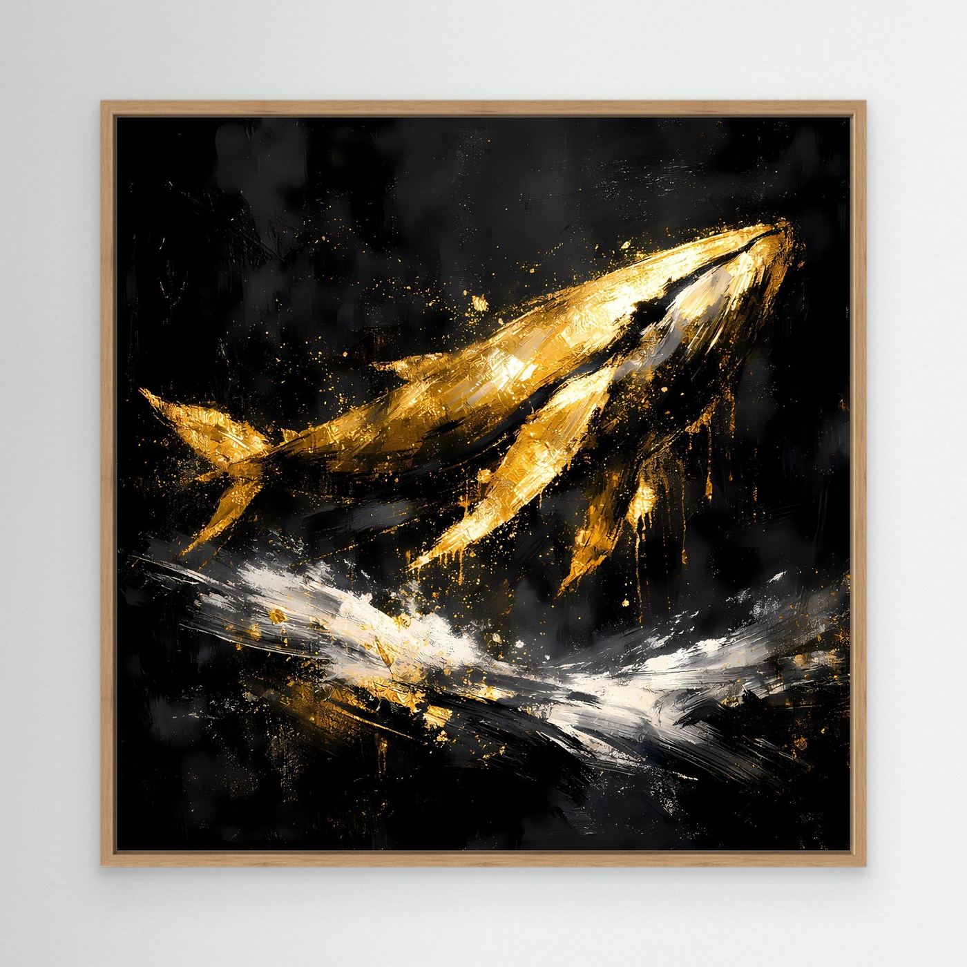 Leinwand Majestätischer Wal in Gold und Schwarz | Modernes Abstraktes Meeres Wandbild