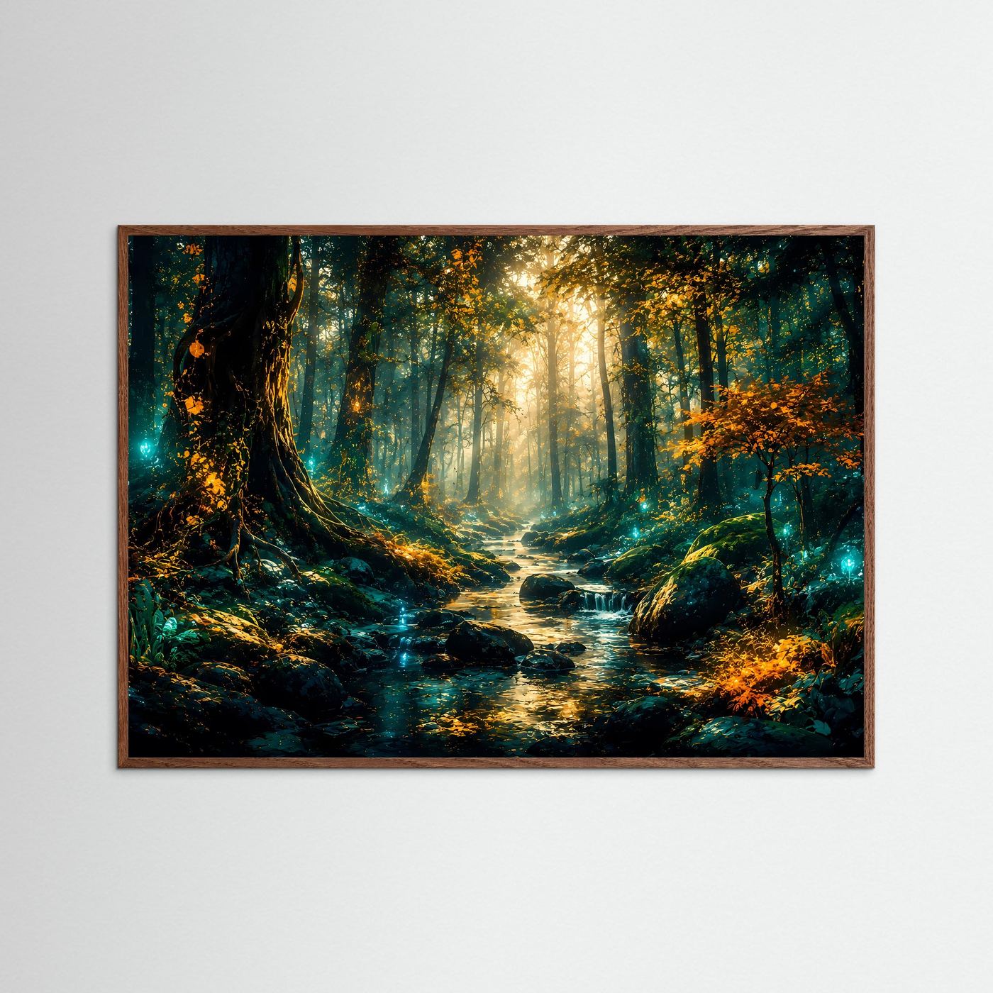 Mystischer Wald Poster | Magischer Wald Bach Wandbild | Fantasy Naturkunst | Moderne Fine Art | Luxus Landschaft Leinwand