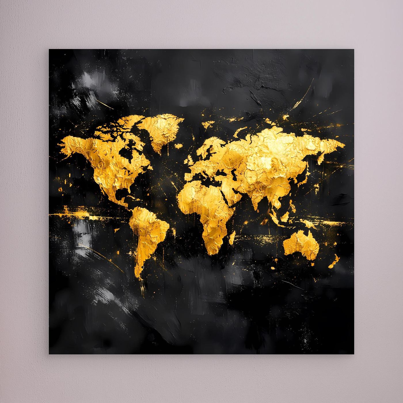 Leinwand Elegante Weltkarte in Gold & Schwarz | Modernes Abstraktes Kontinenten Wandbild