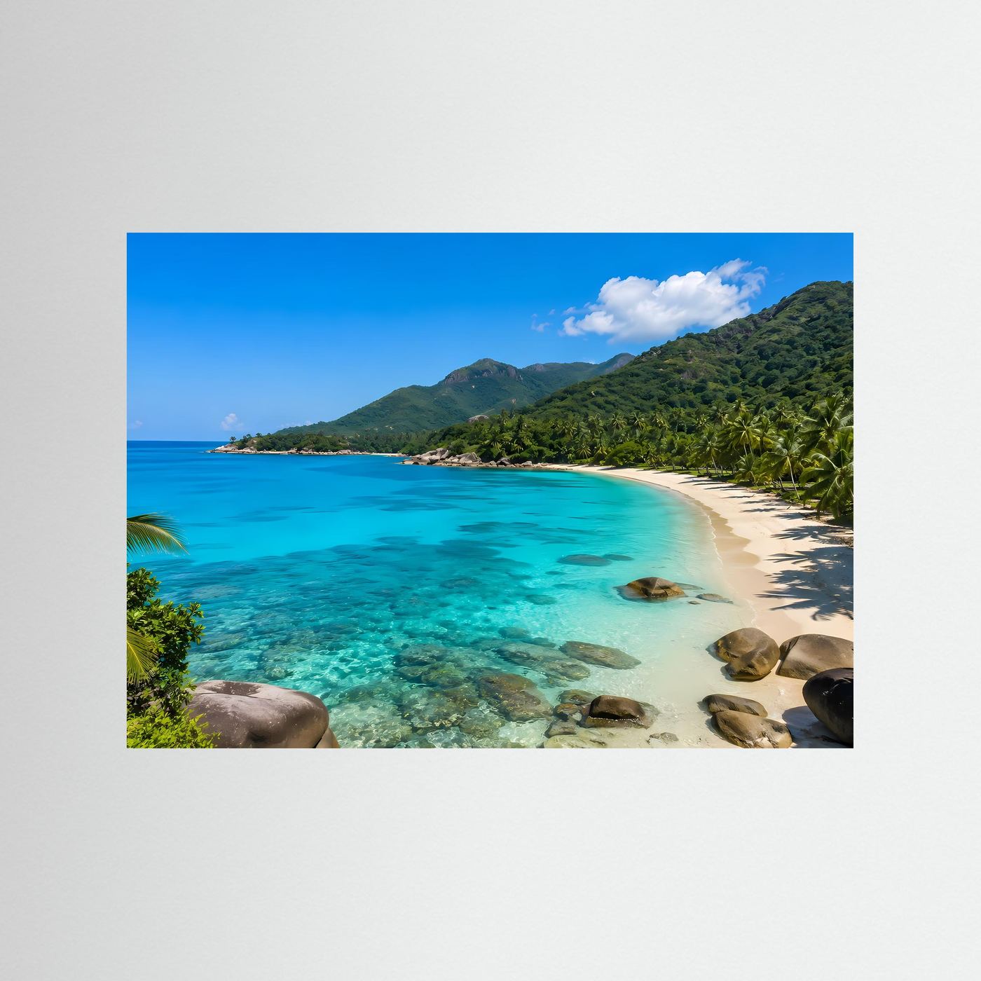 Tropische Traumbucht | Türkisblaues Meer & Palmen Wandbild