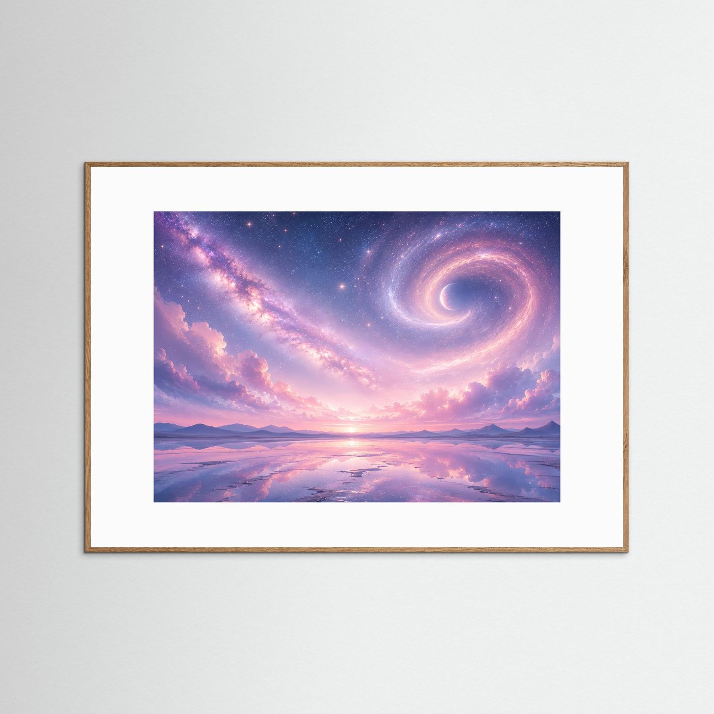 Pastell Galaxie Poster | Magischer Sternenhimmel mit Spiralnebel | Traumhafte Kosmos Wandkunst in Rosa & Lavendel