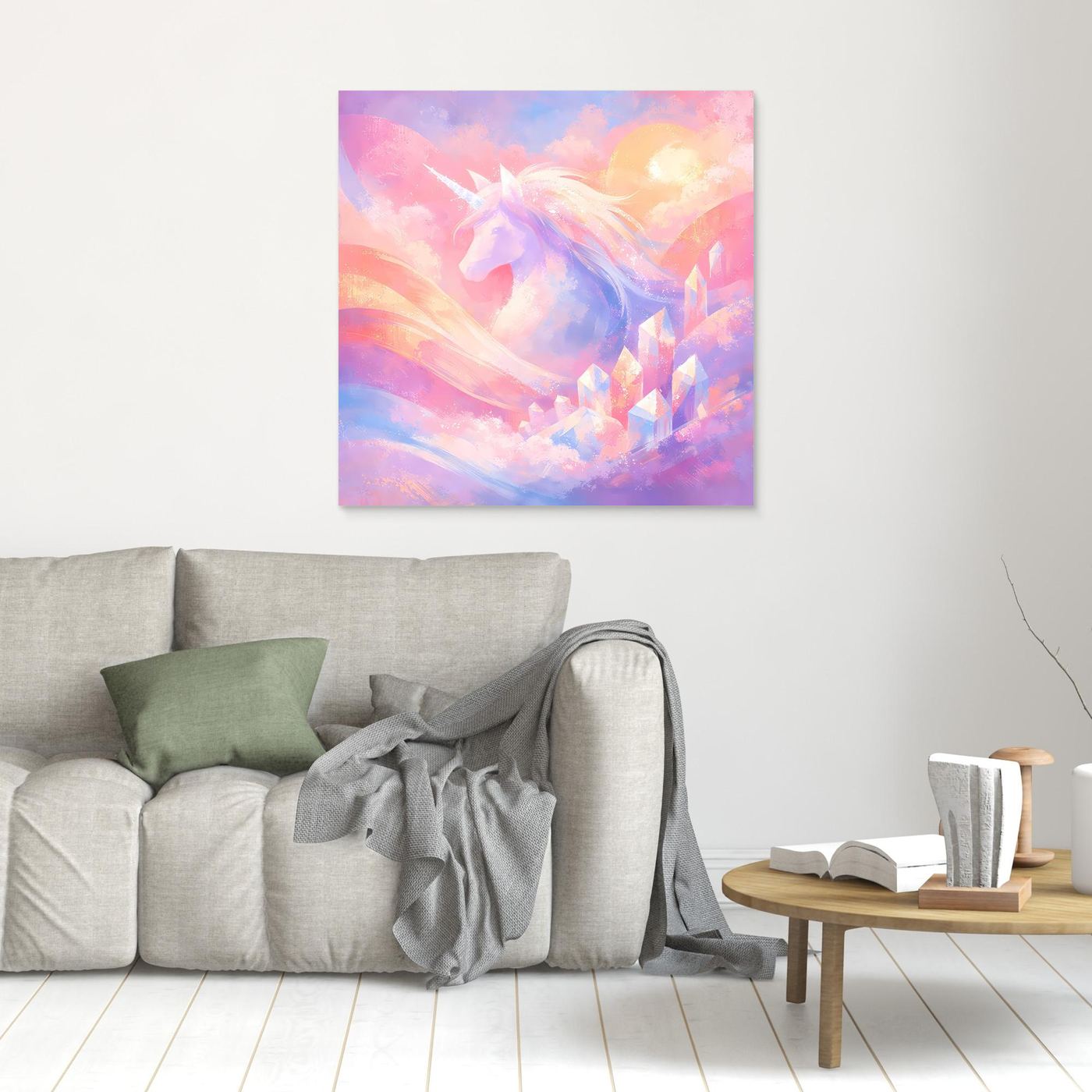 Leinwandbild mit Einhorn-Motiv in Pastellfarben, rahmenlos