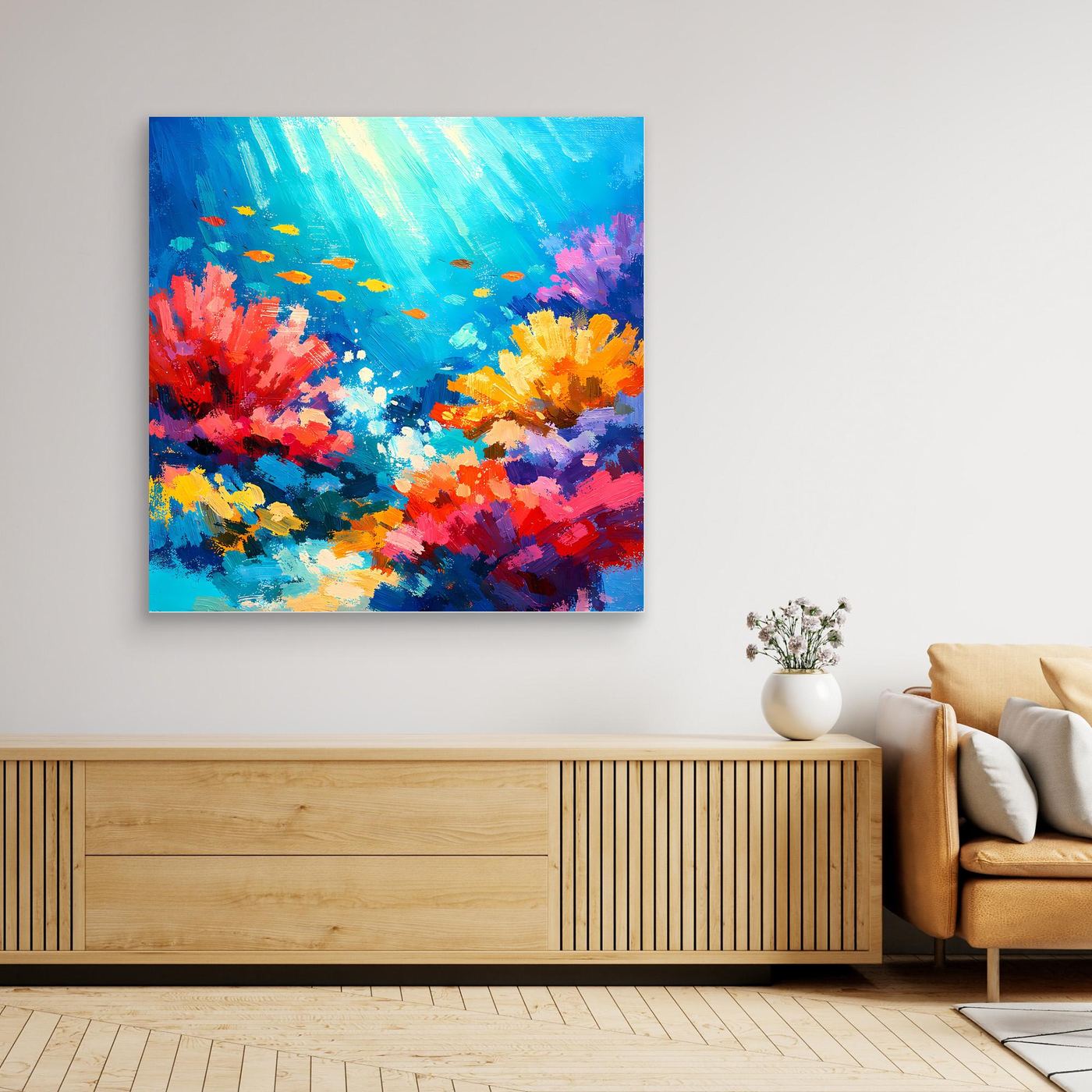 Leinwand Abstraktes Korallenriff Unterwasser | Modernes Ozean Wandbild Bunt