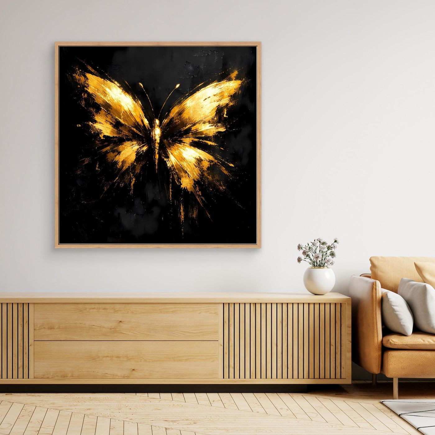 Leinwand Goldener Schmetterling auf Schwarz | Abstraktes Luxus Wandbild