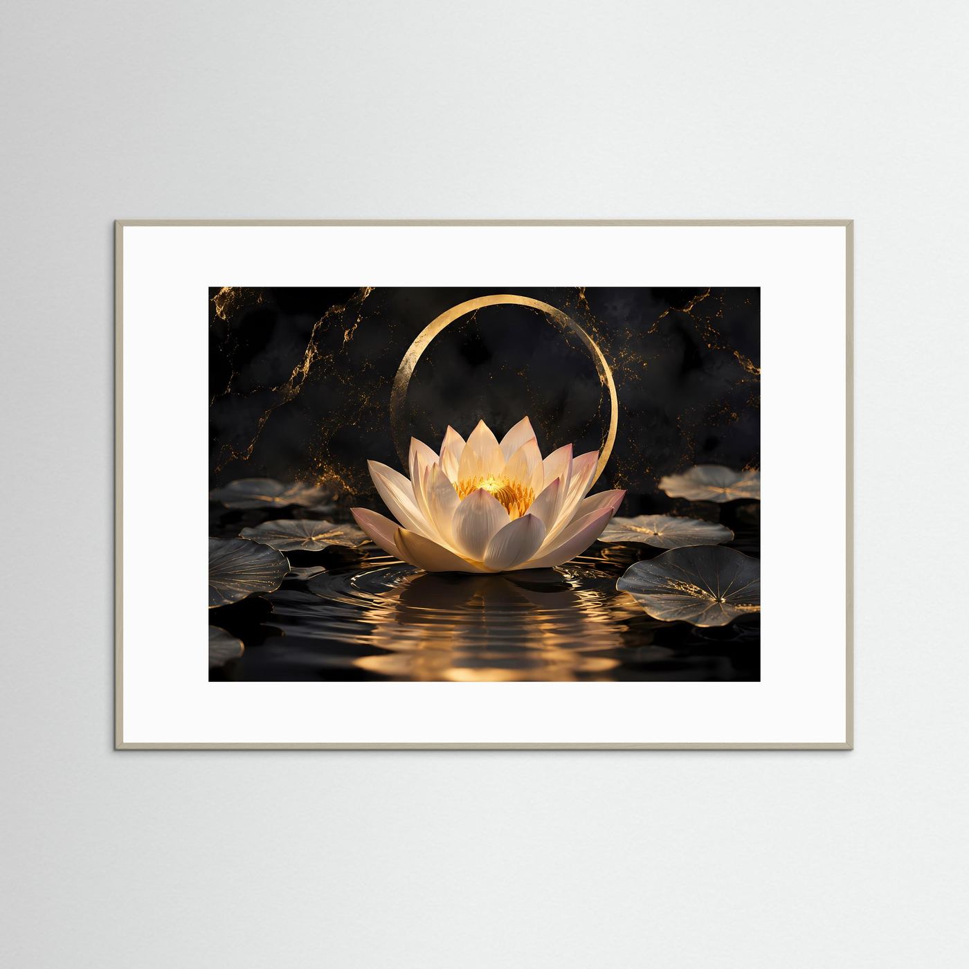 Gelebte Harmonie & Eleganz | Spirituelles Lotusblüten Poster mit Goldeffekten
