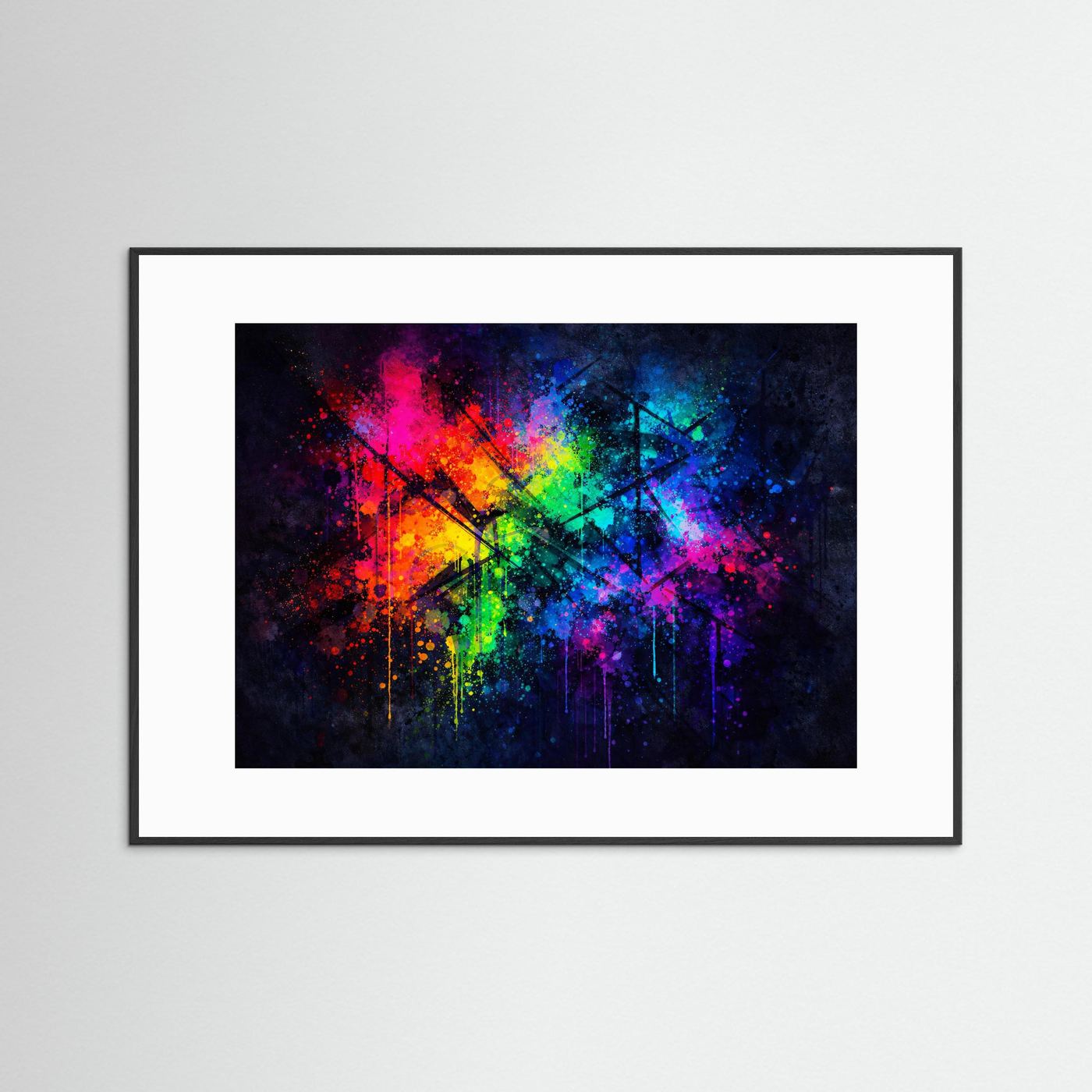 Abstrakte Farbexplosion im Neon-Look | Modernes Splash Art Poster Querformat