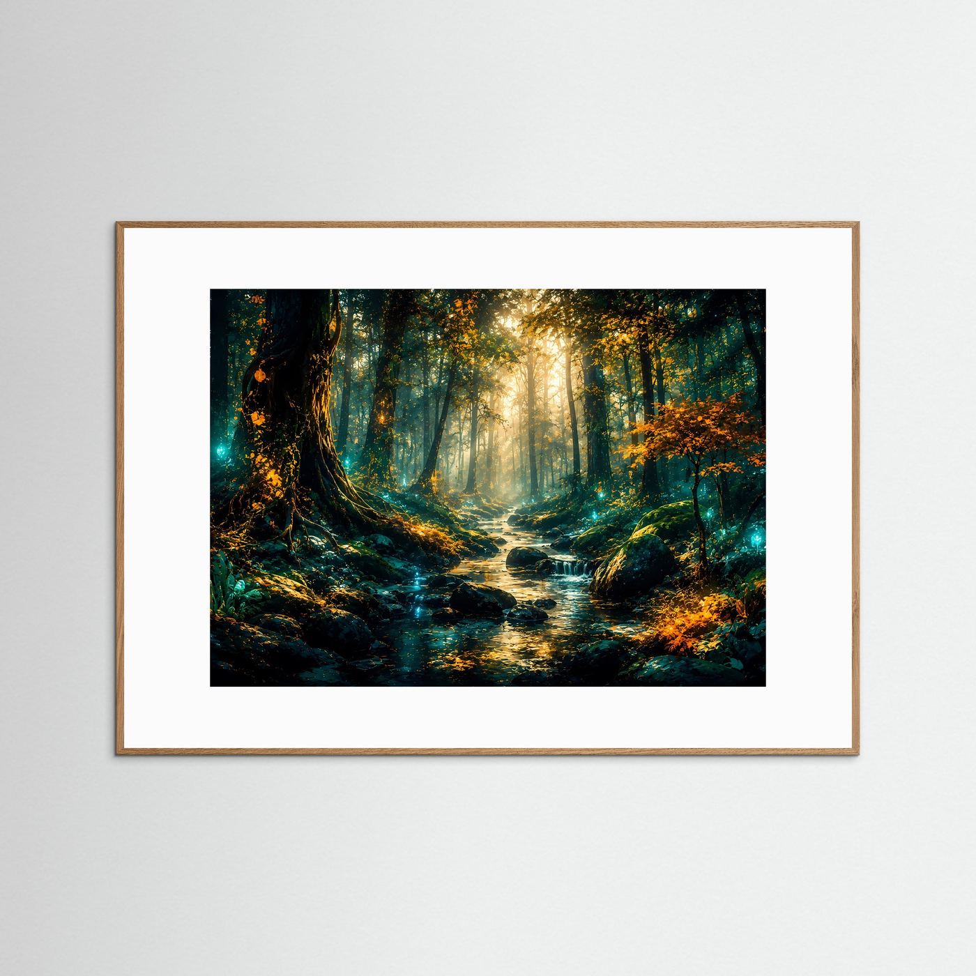 Mystischer Wald Poster | Magischer Wald Bach Wandbild | Fantasy Naturkunst | Moderne Fine Art | Luxus Landschaft Leinwand